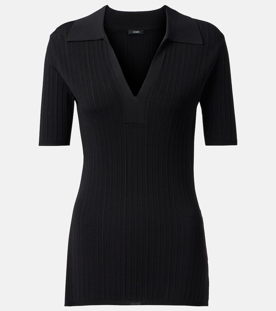 Ribbed-knit polo shirt