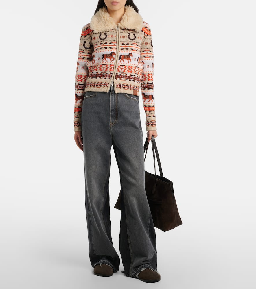 Intarsia virgin wool zip-up cardigan