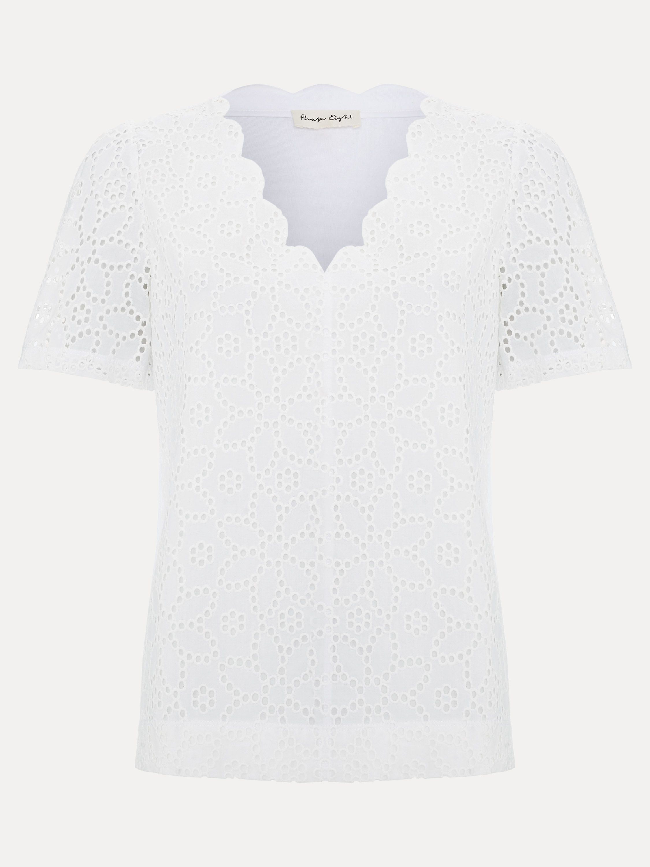 Phase Eight Freya Scallop V-Neck T-Shirt In White