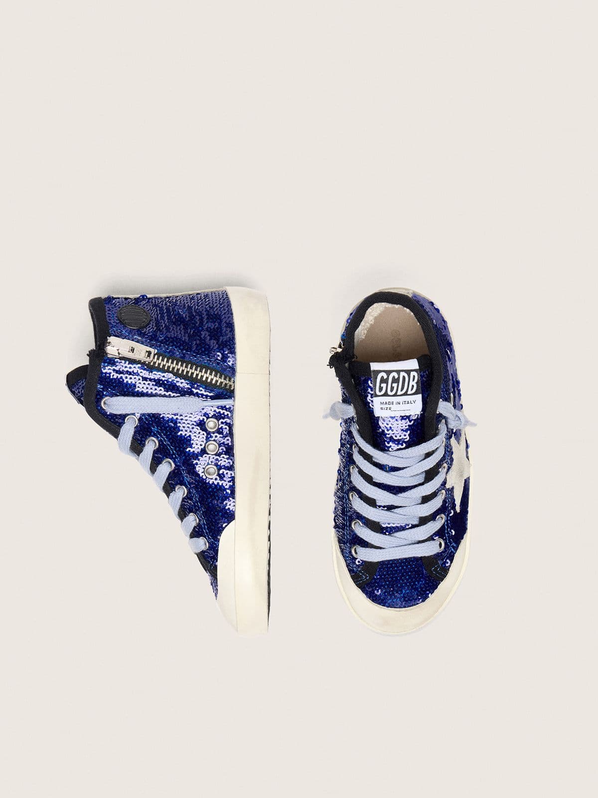 Golden Goose - Young Francy Penstar In Blue Sequins With White Suede Star