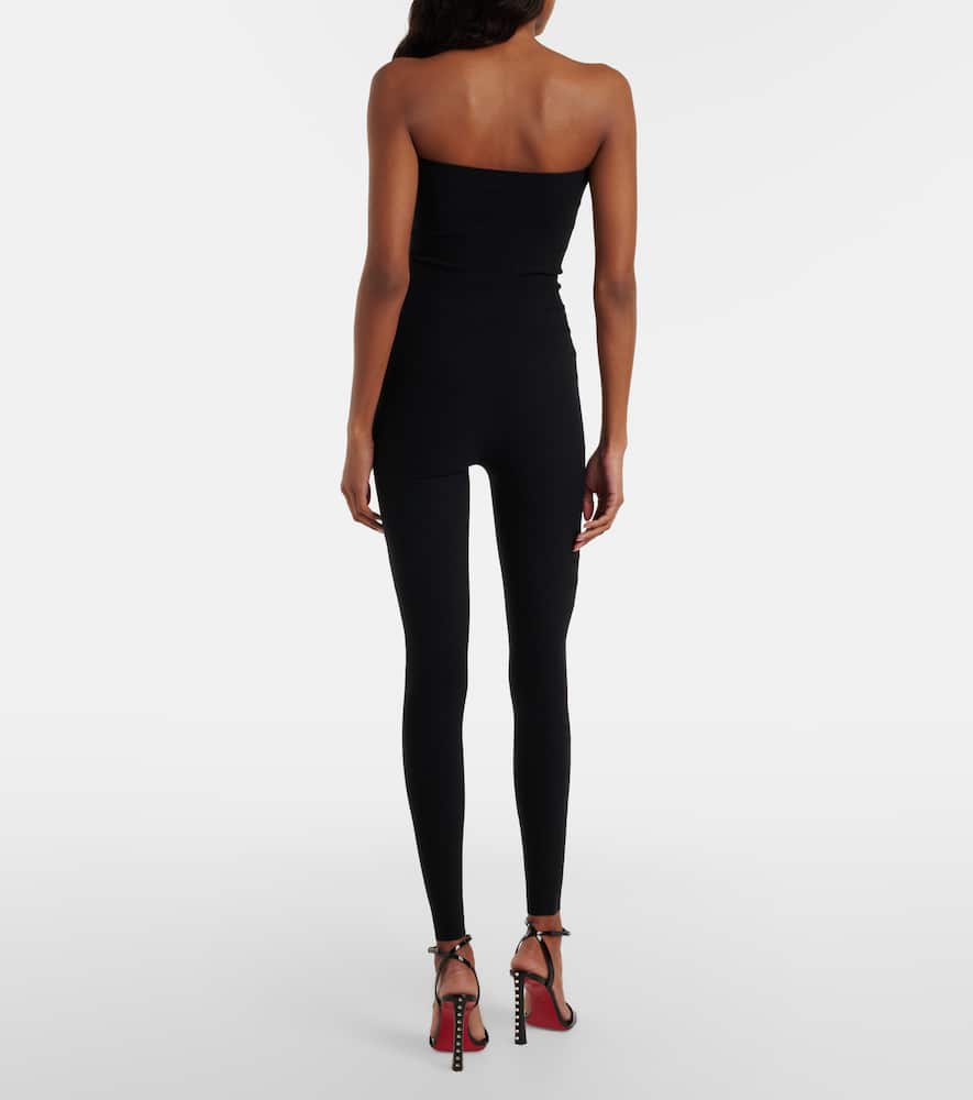 Slash cutout strapless jersey catsuit