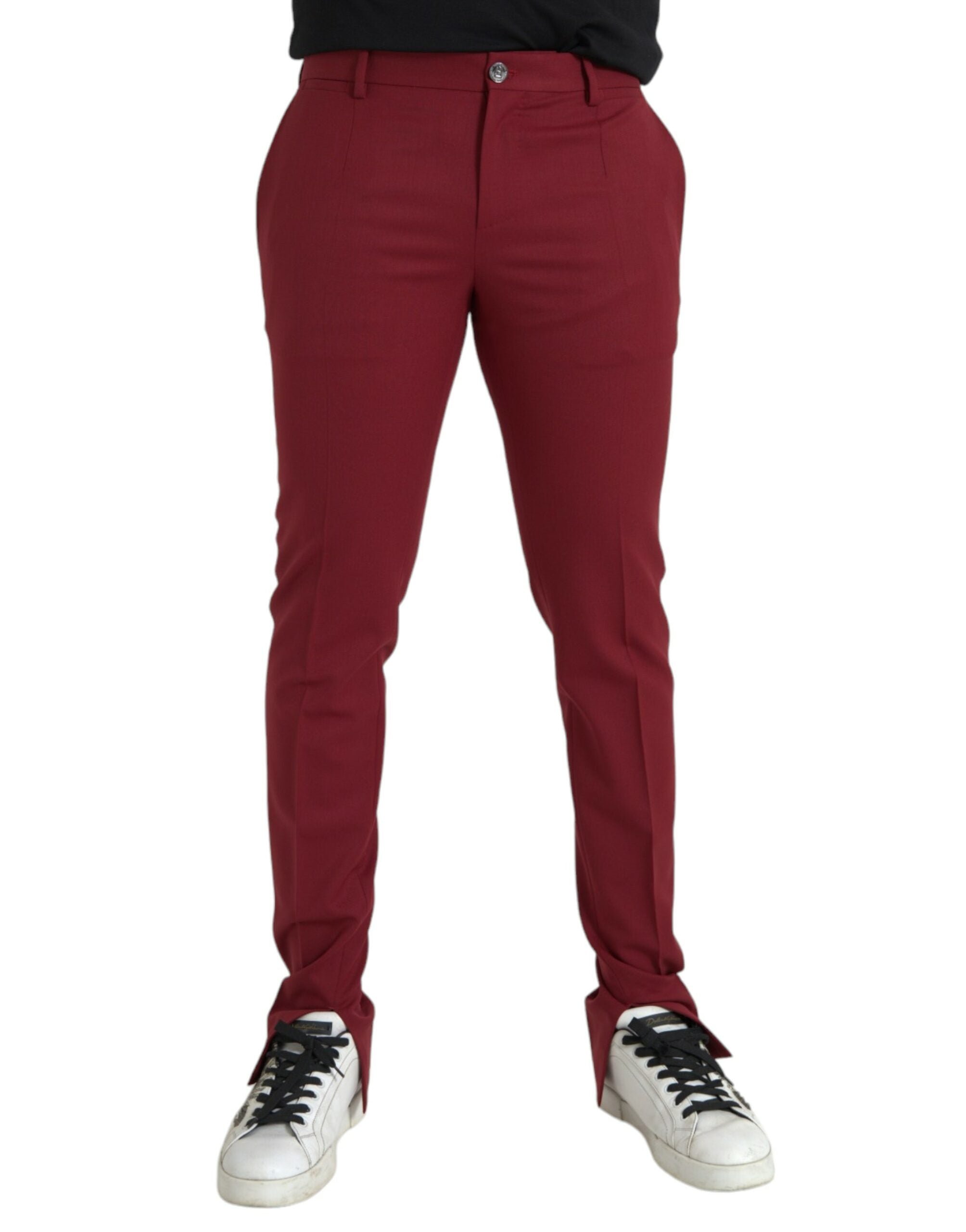 Wool Slim Fit Trousers — Red