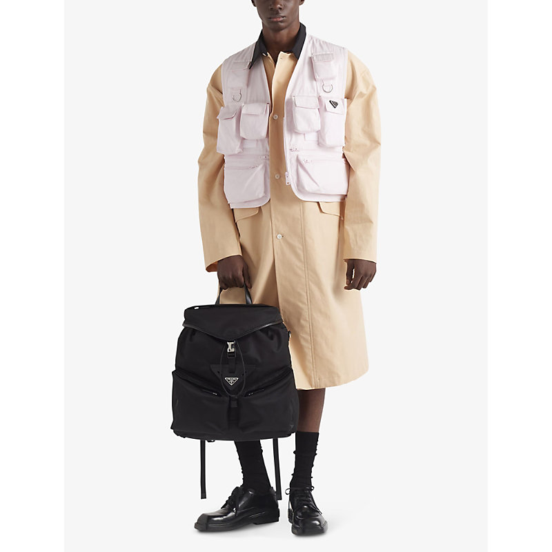 Mens Black Re-Nylon Recycled-nylon and Leather Backpack 