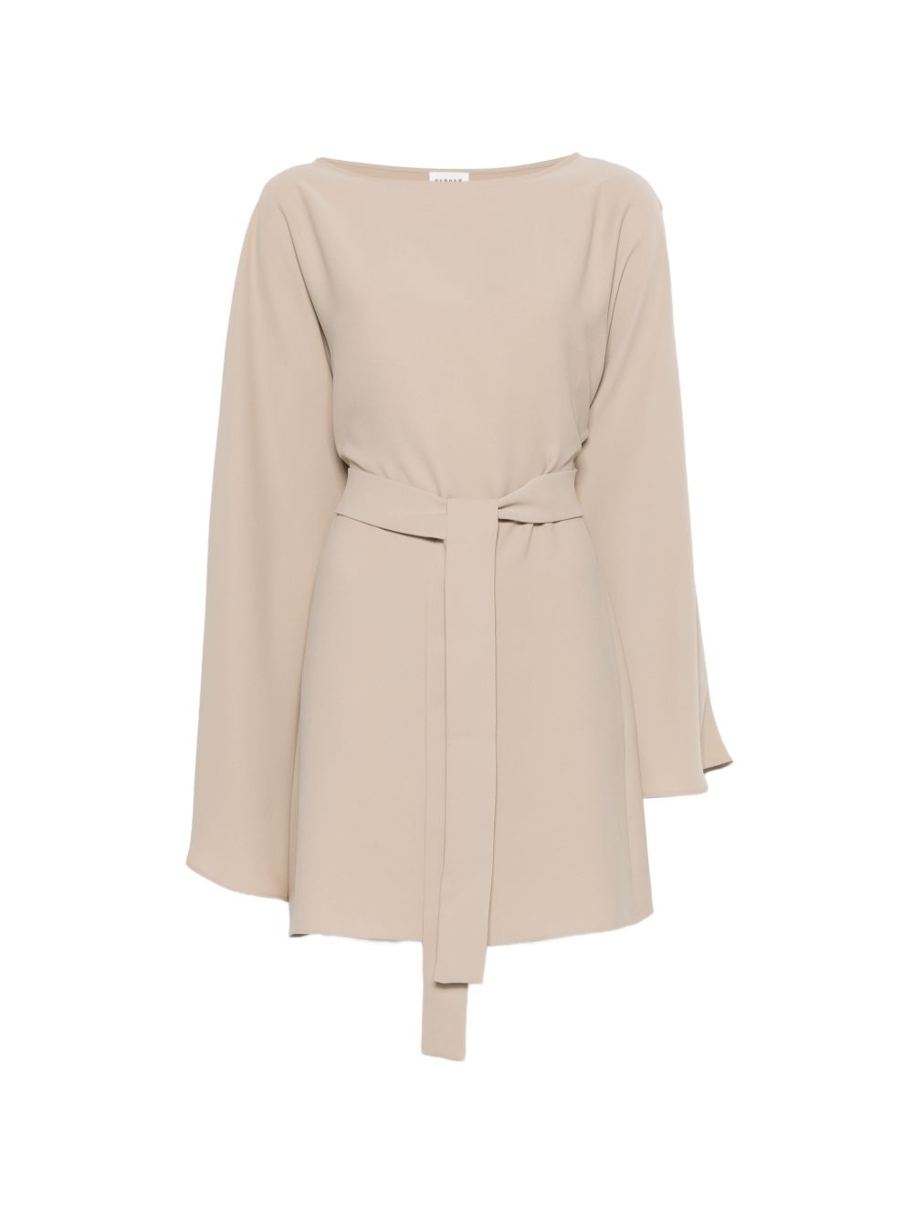 Belted Boatneck Dress — Beige