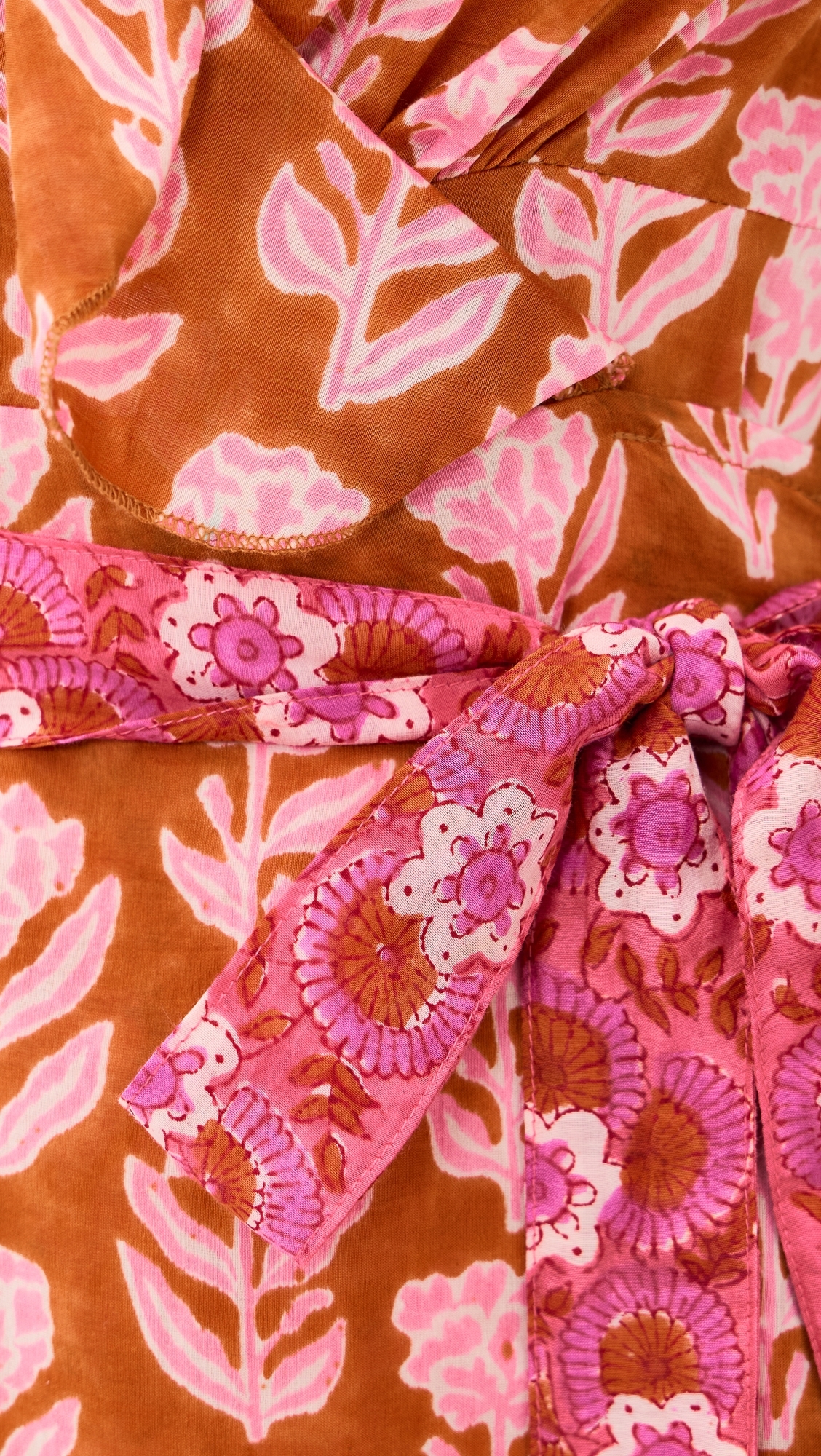 Frilly Wrap Dress Brown And Pink Flower