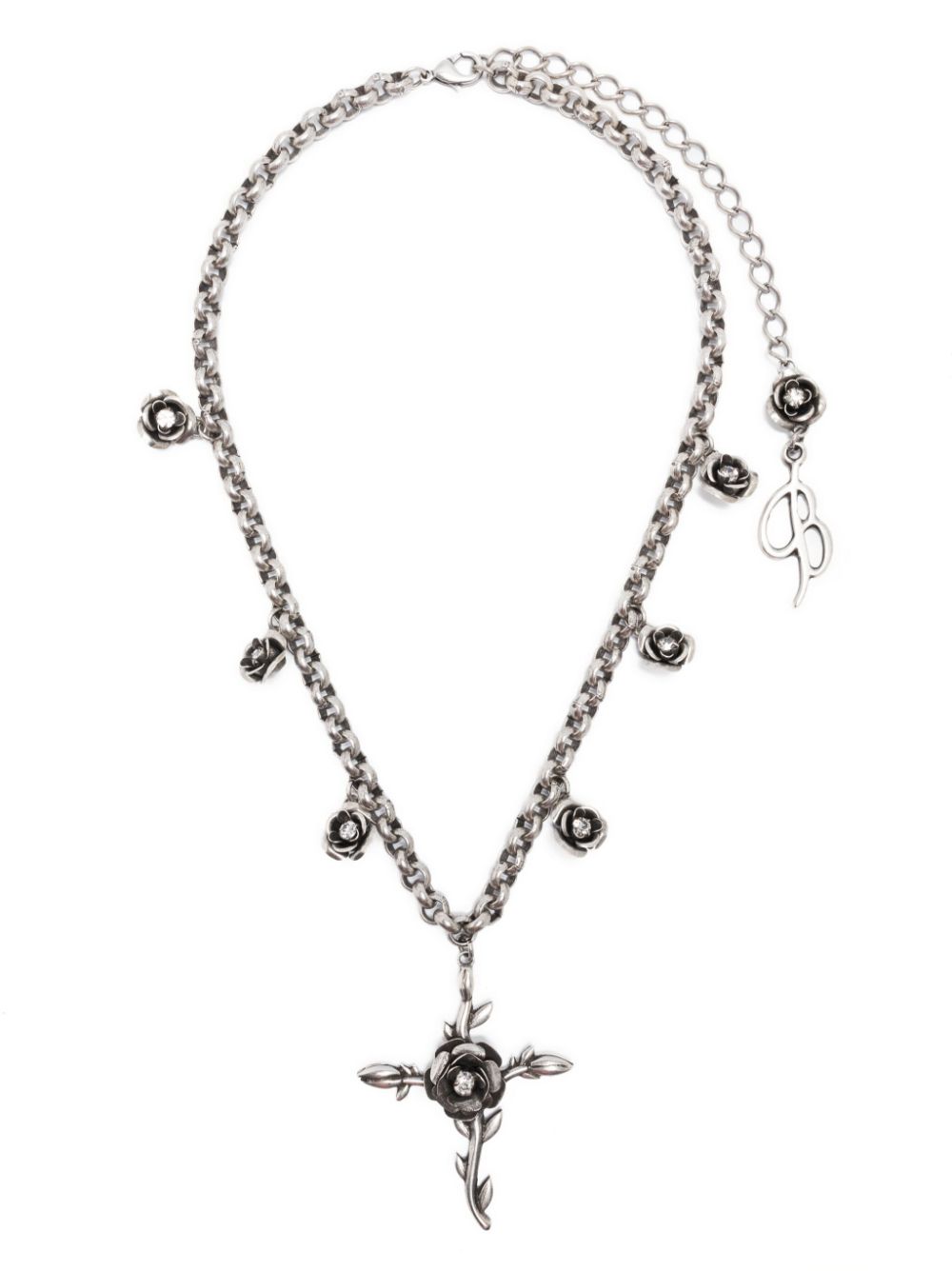Flower-detailing polished-finish necklace - Silver