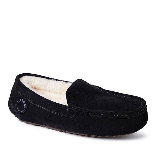 Fireside By Women's Mel Genuine Shearling Moccasin Slipper - Black