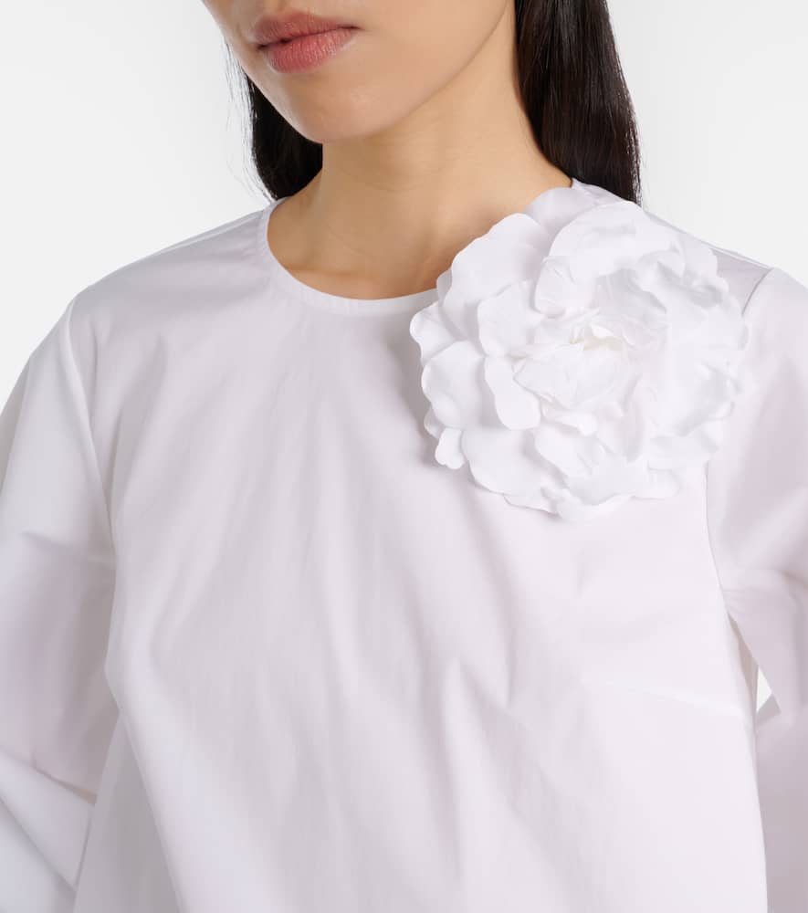 Floral-appliqué cotton-blend blouse