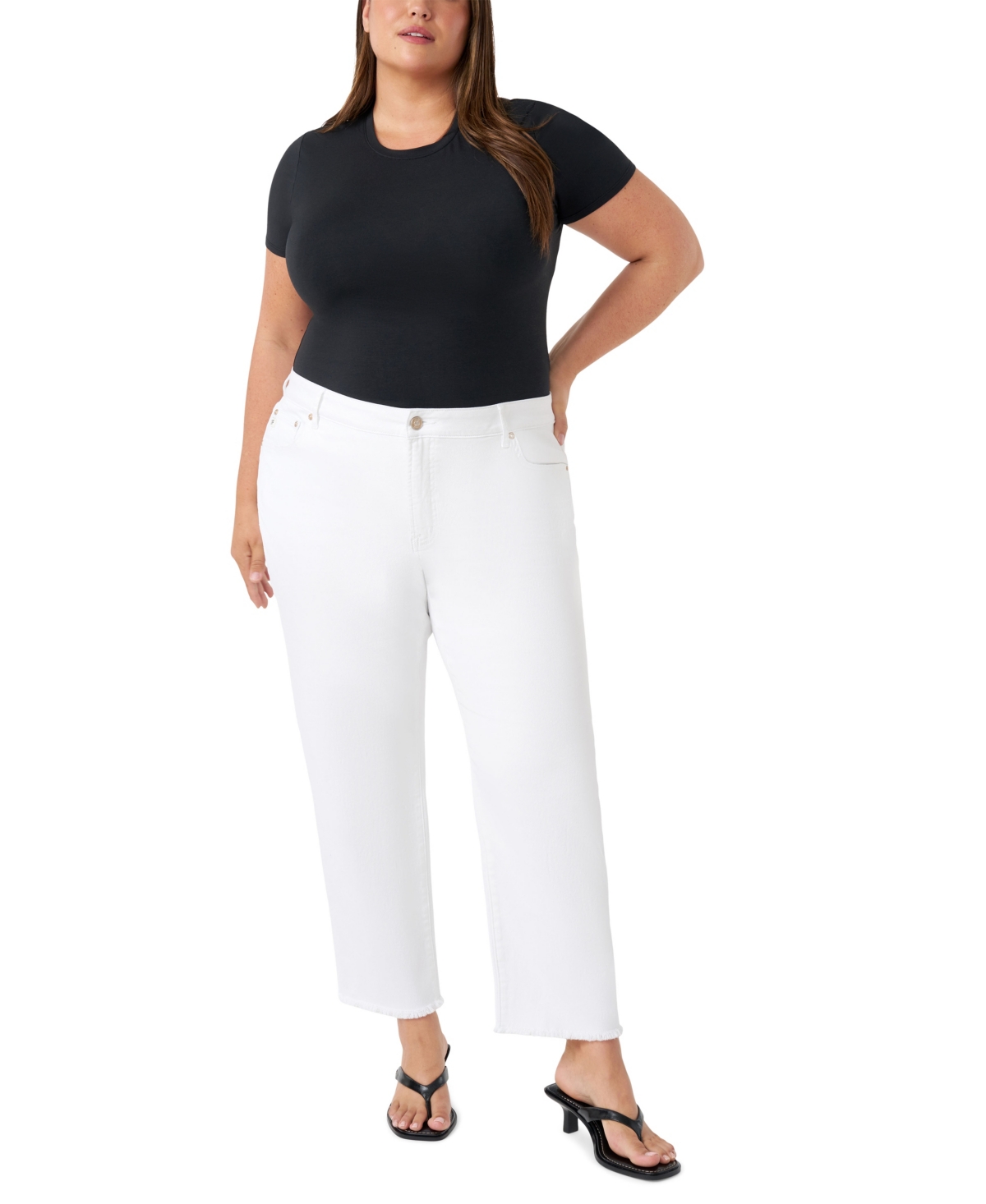 Plus Size Vintage Straight Ankle Jeans - White