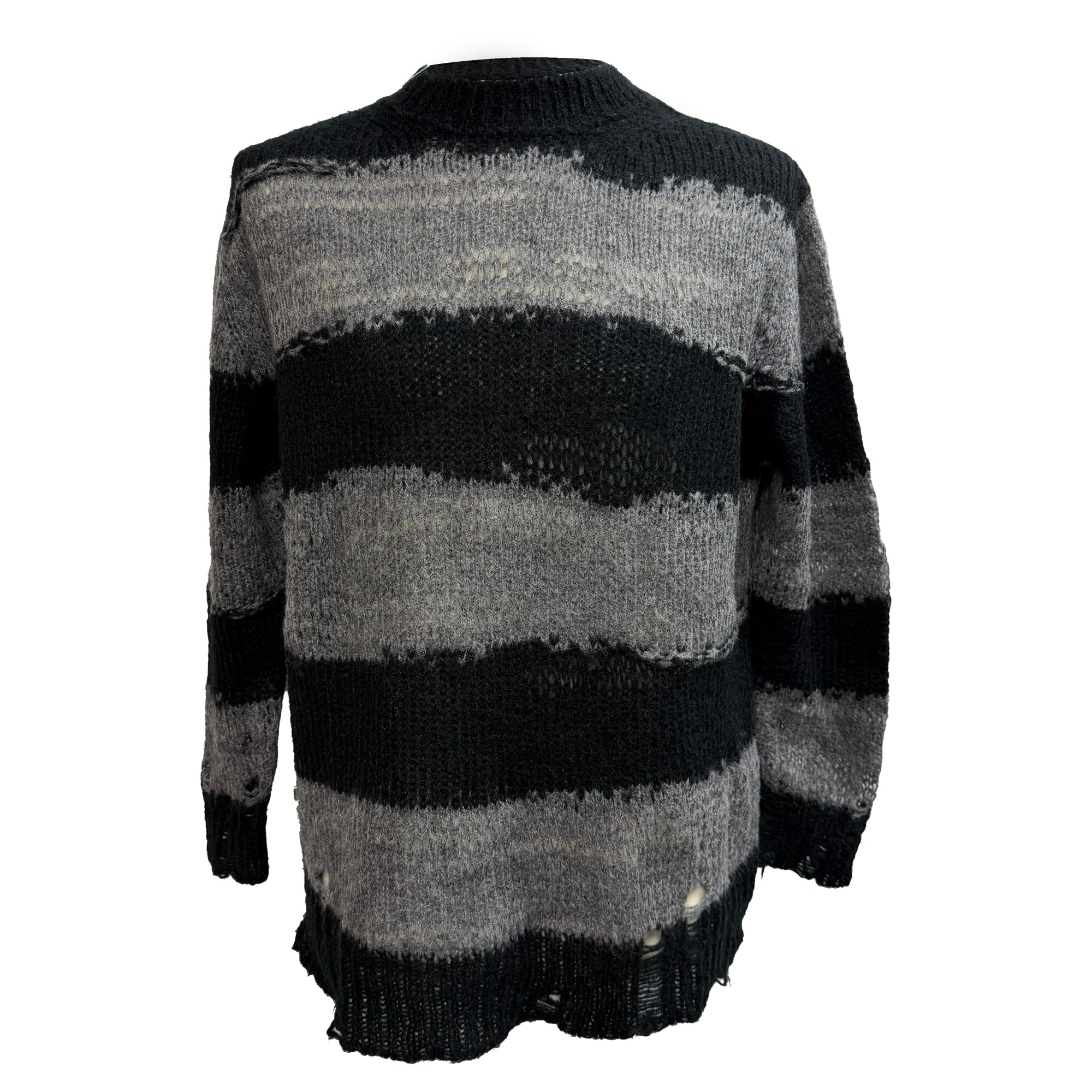 Striped Distressed Sweater in Grey Acrylic