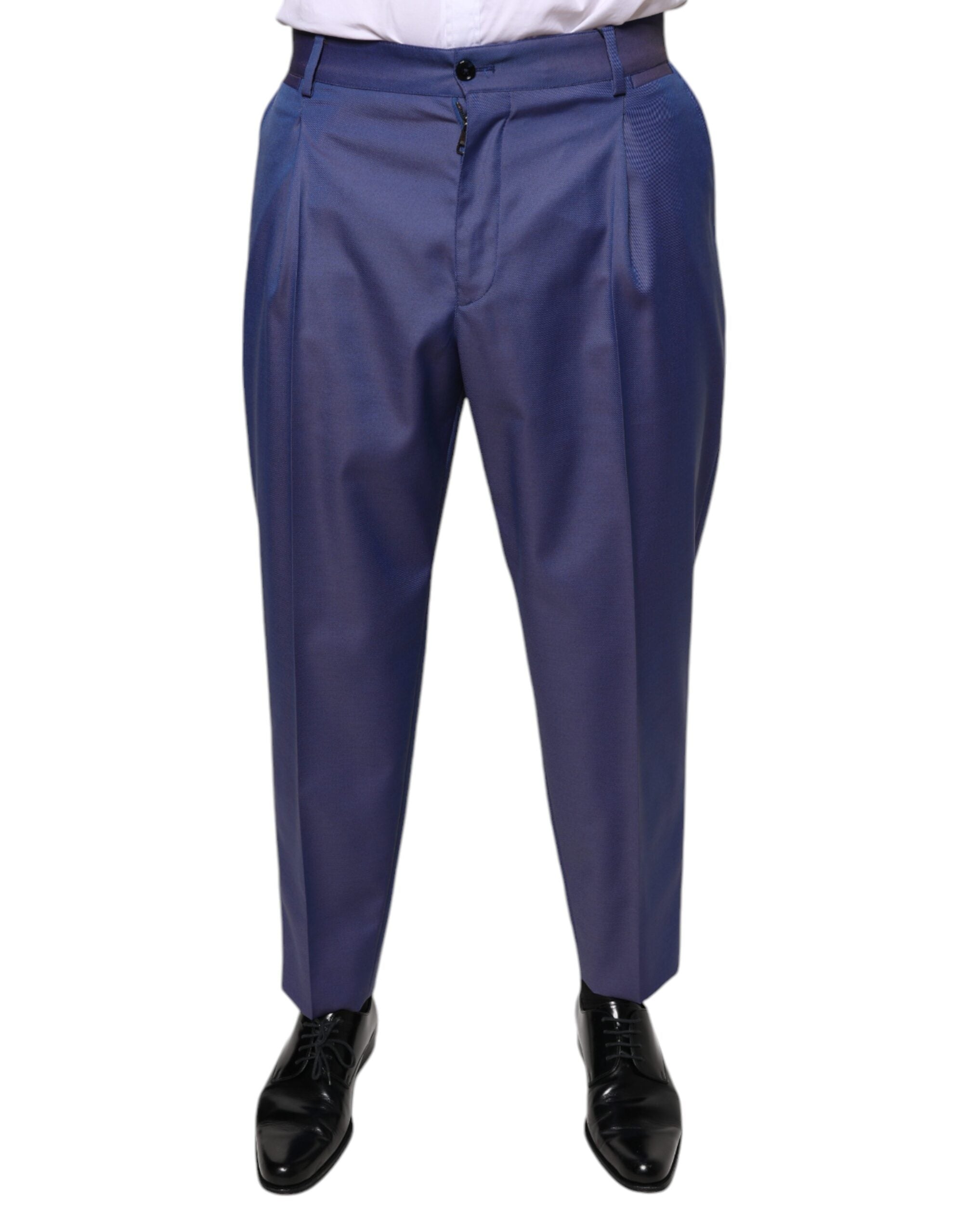 Virgin Wool Blend Trousers — Blue