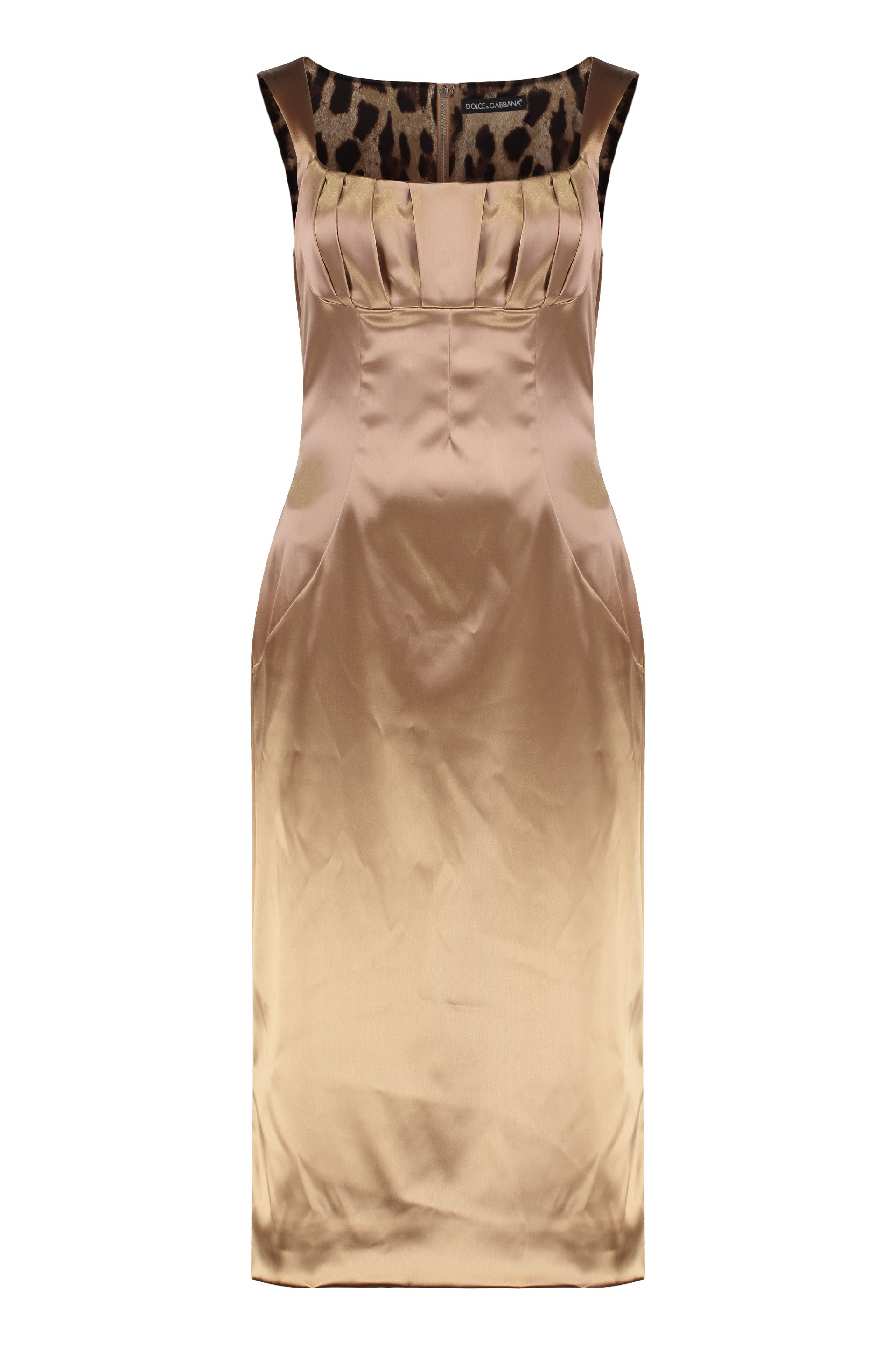 Stretch Satin Long Dress with Back Slit