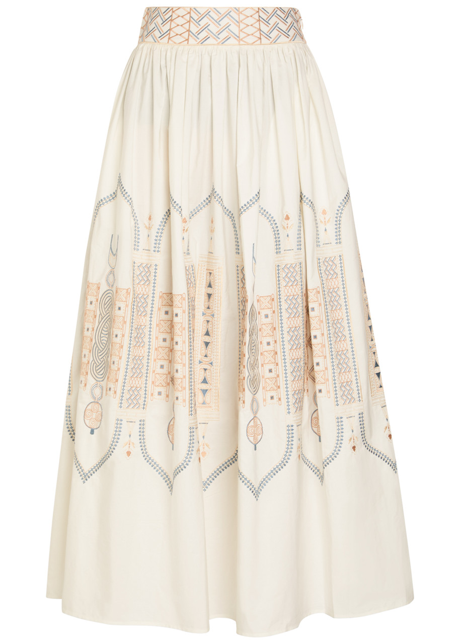 Ombretta Embroidered Cotton-blend Midi Skirt