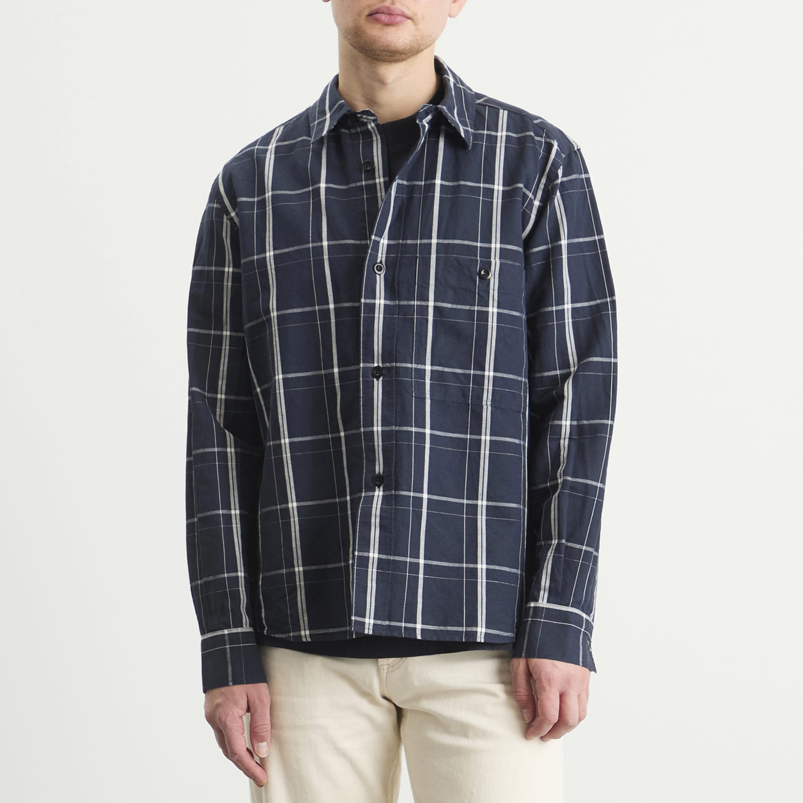Men's Overall Shirt in Slate Blue/Off White