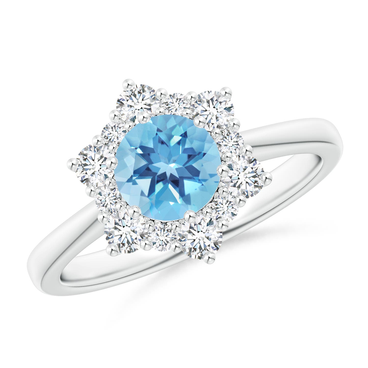 Angara 0.95 Carat Swiss Blue Topaz and Diamond Floral Halo Engagement Ring in Platinum