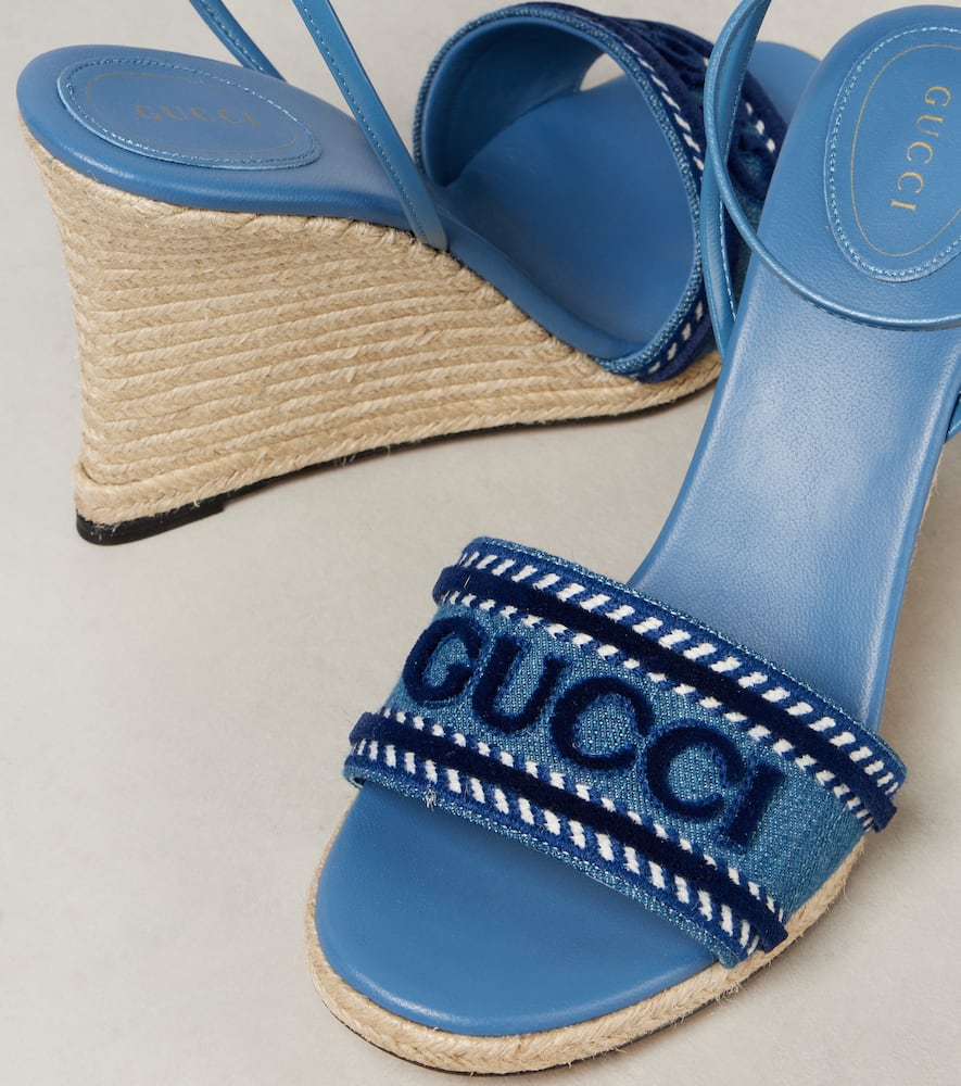 Gucci Logo denim espadrille wedges