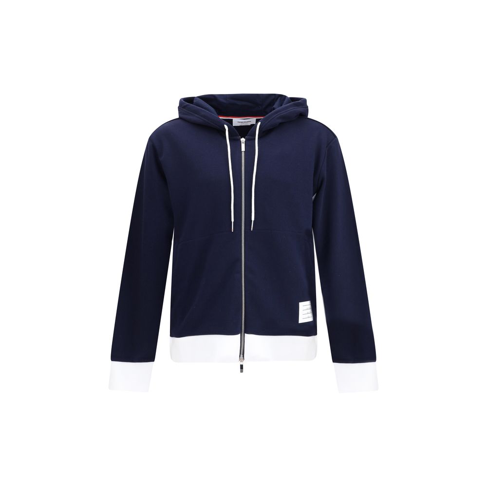 Contrast-Cuff Cotton Hoodie — Navy