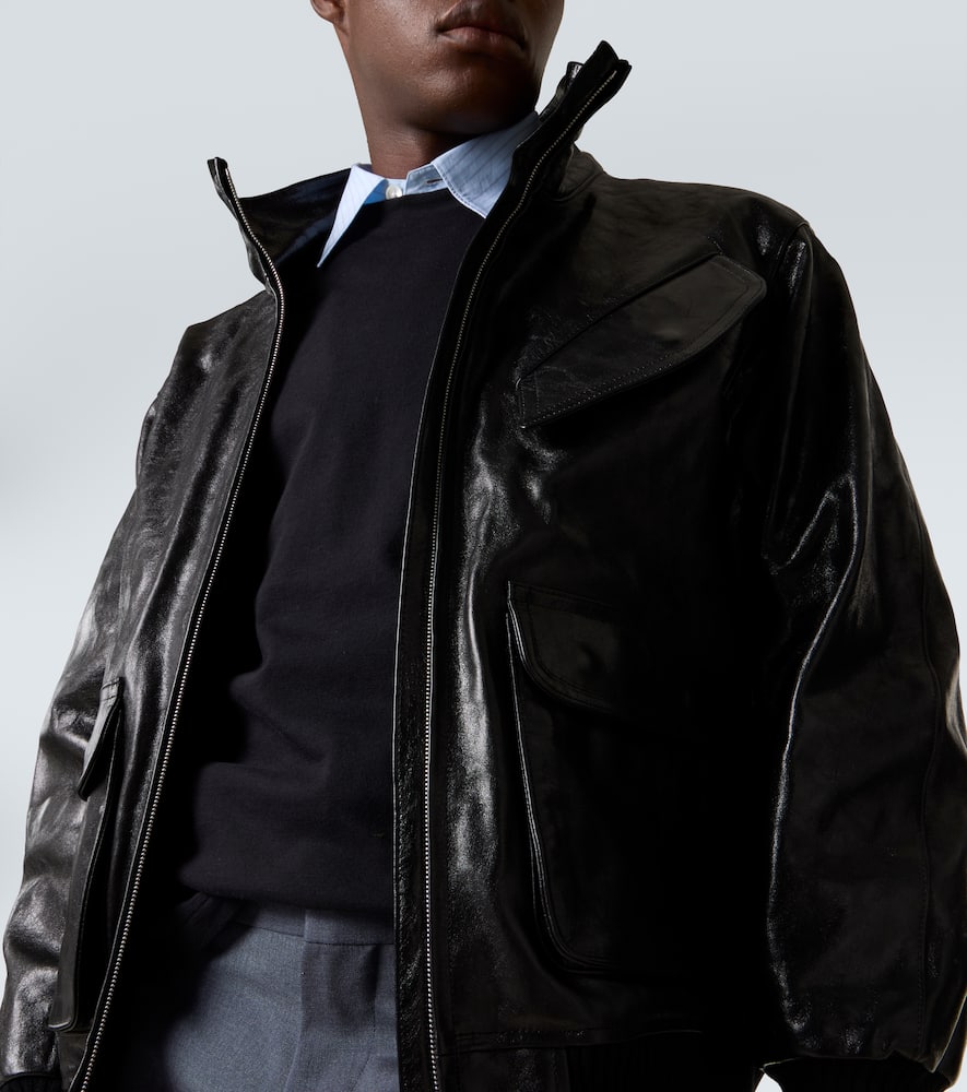 Leather bomber jacket