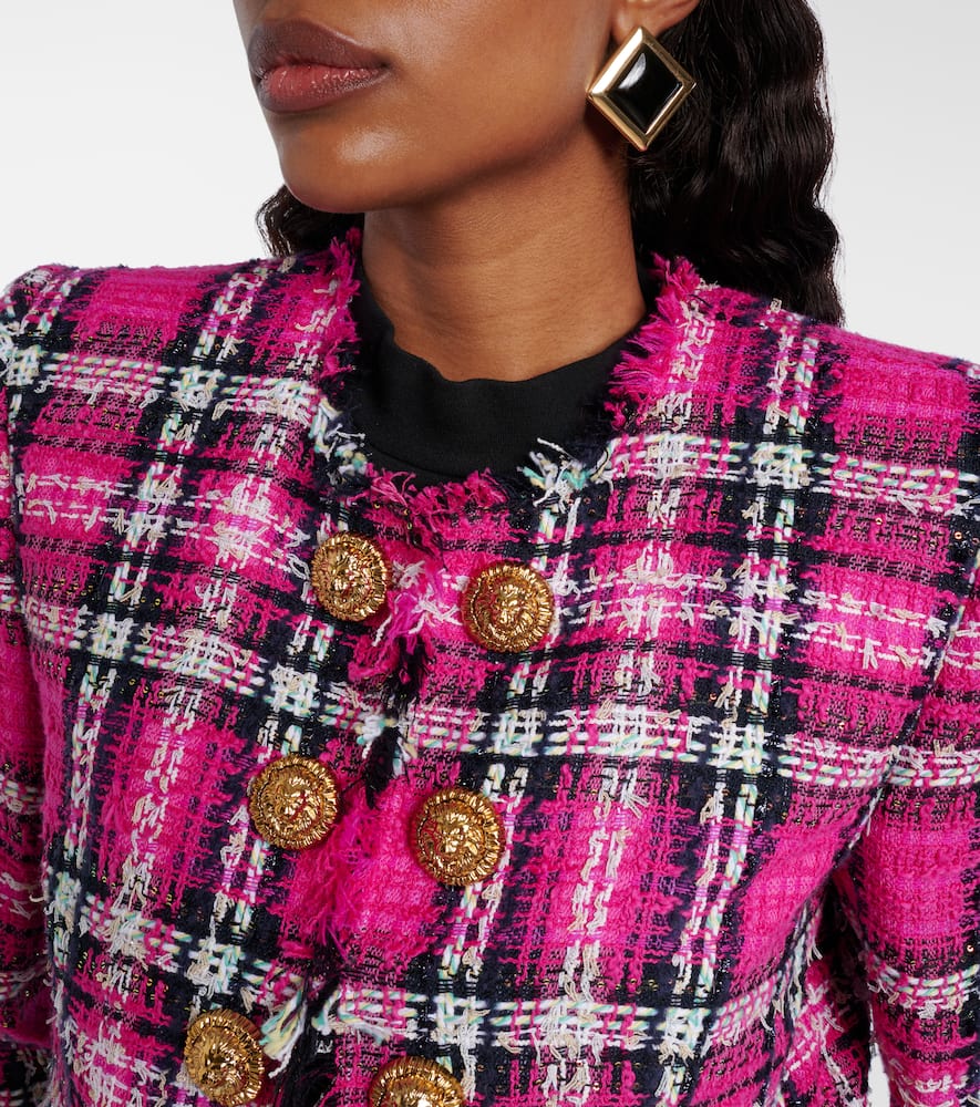 Checked cotton and wool-blend tweed jacket