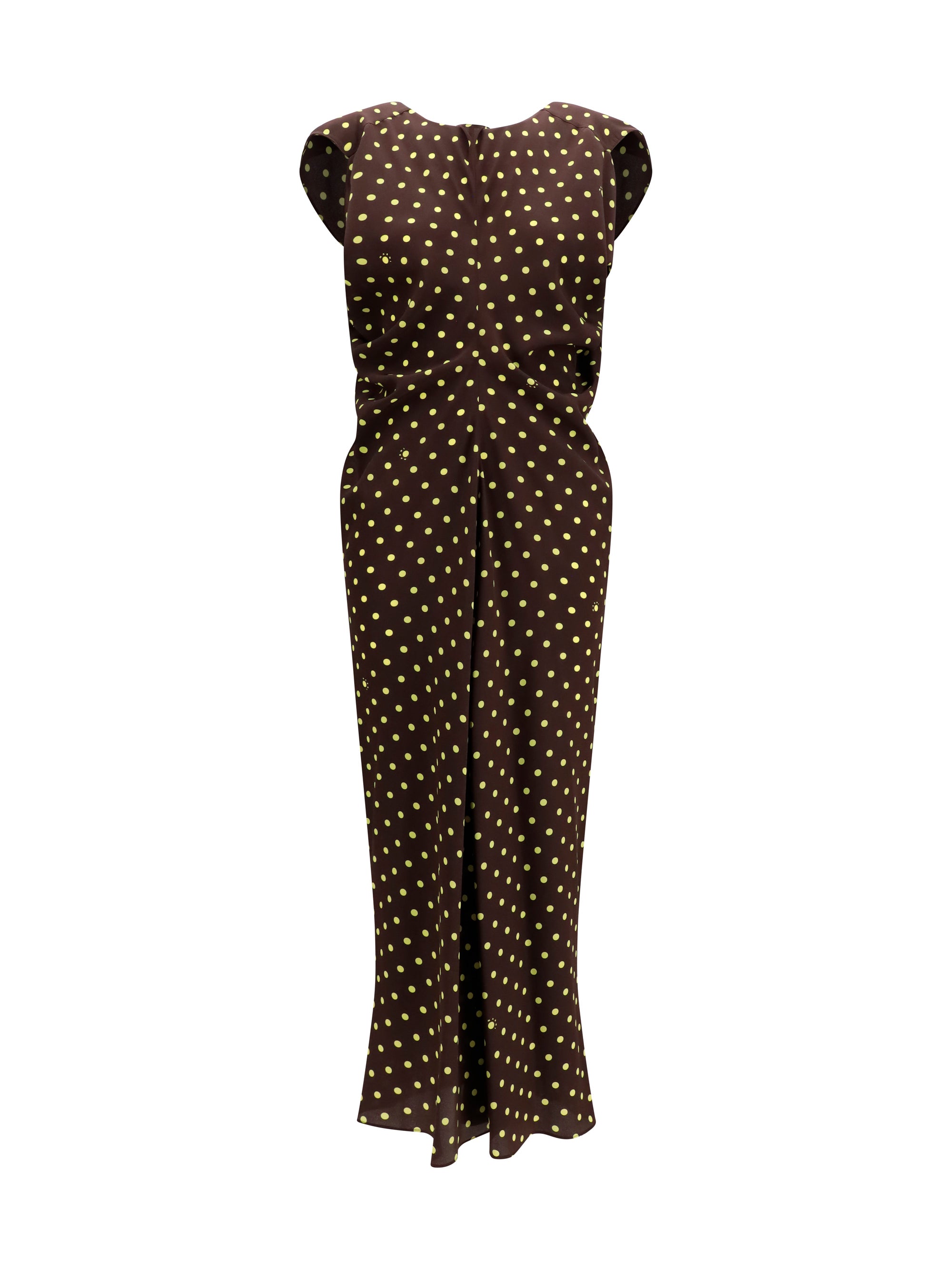 Printed Polka Dot Crepe Dress — Brown