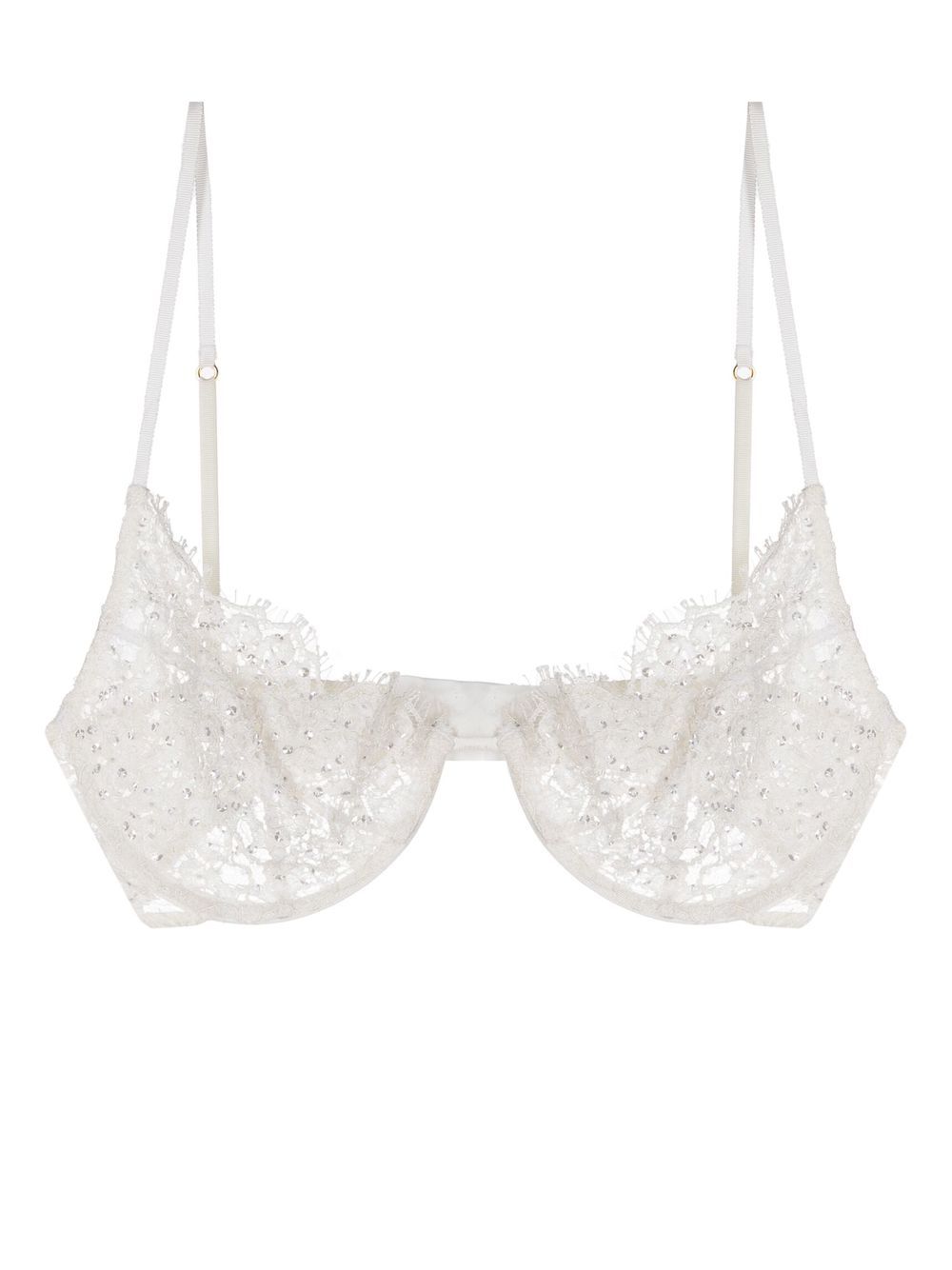 Beaded lace demi bra - White