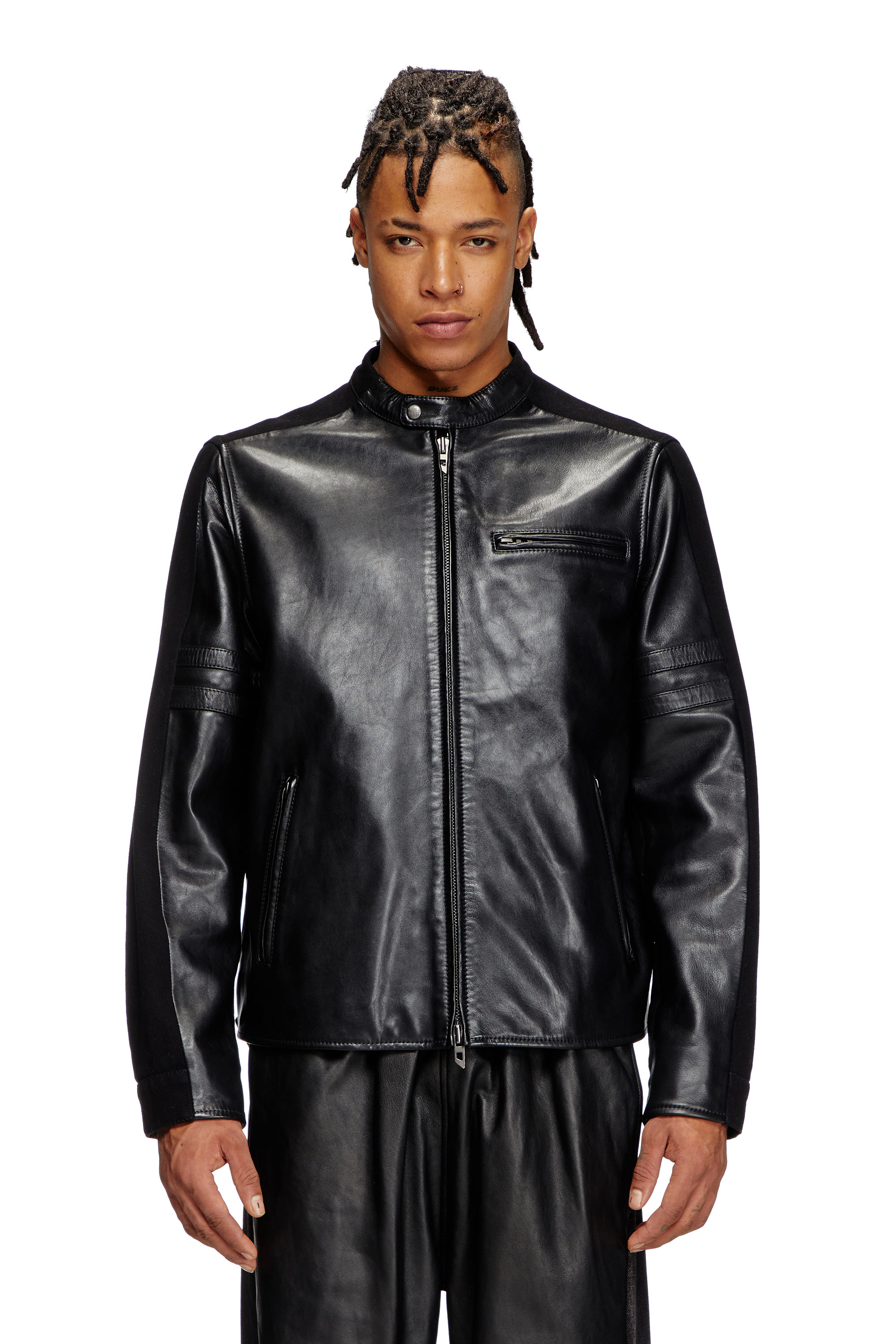 Hybrid denim and leather jacket - Leather jackets - Man - Black
