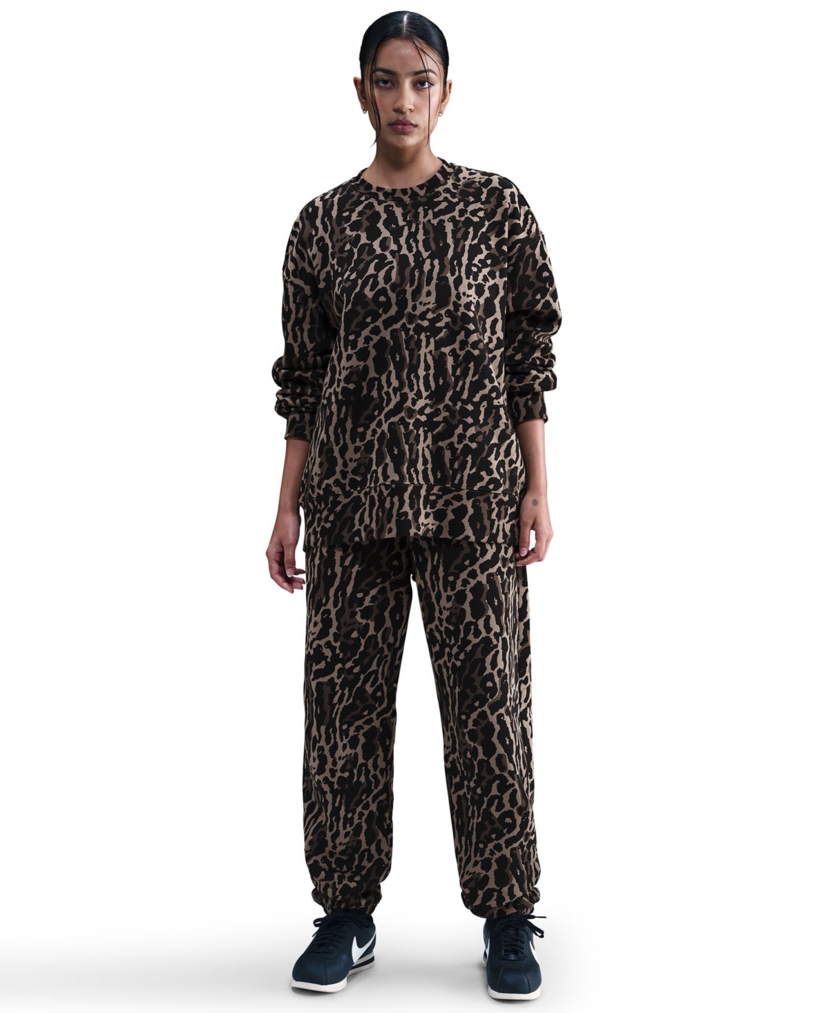 Women's High-Waisted Oversized Printed Sweatpants - Black