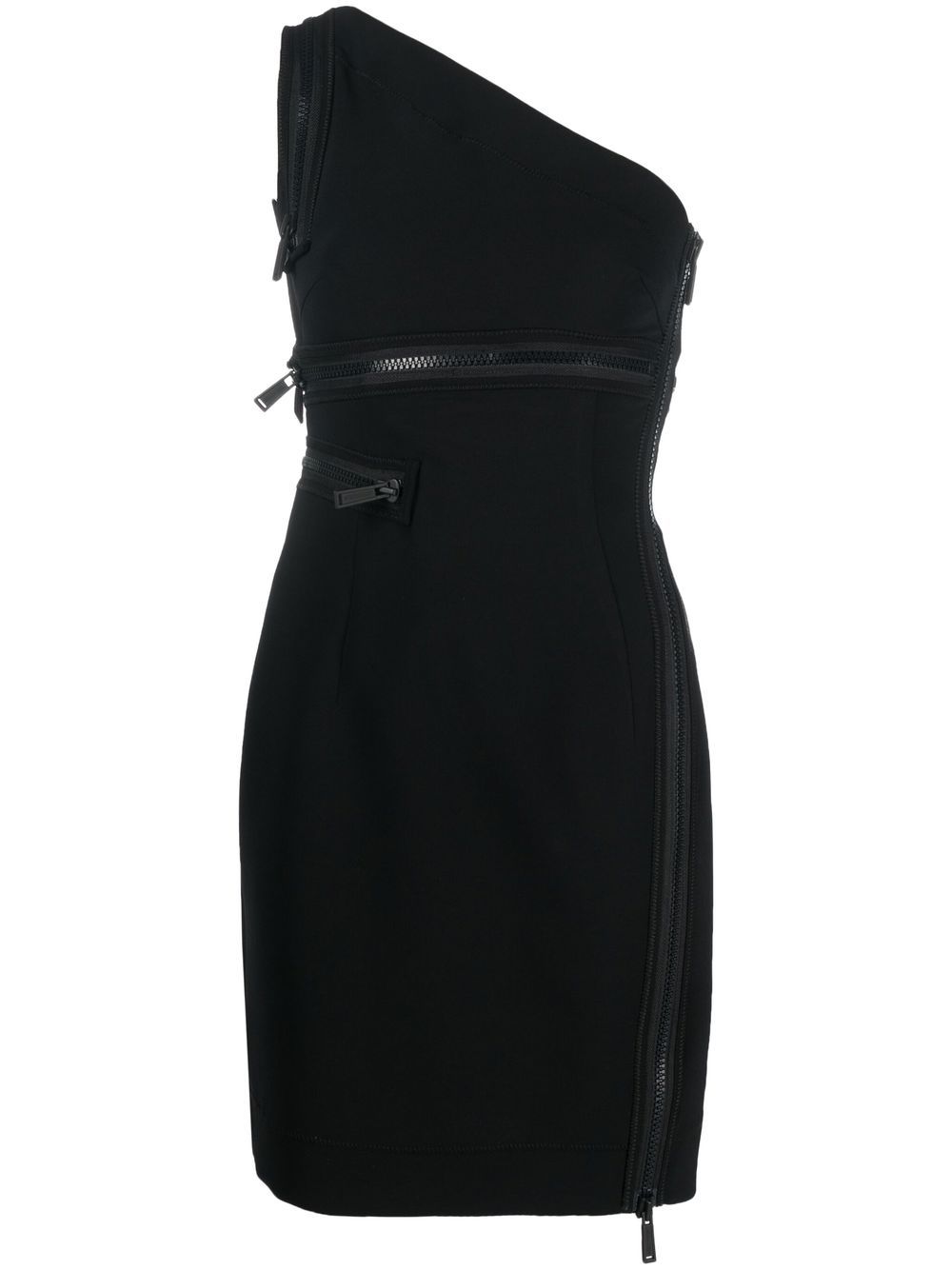 One-shoulder zip-detail minidress - Black