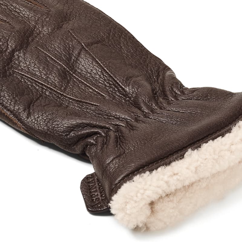 Men's Deerskin Leather Gloves in Chocolate Deerskin with Shearling Cuff