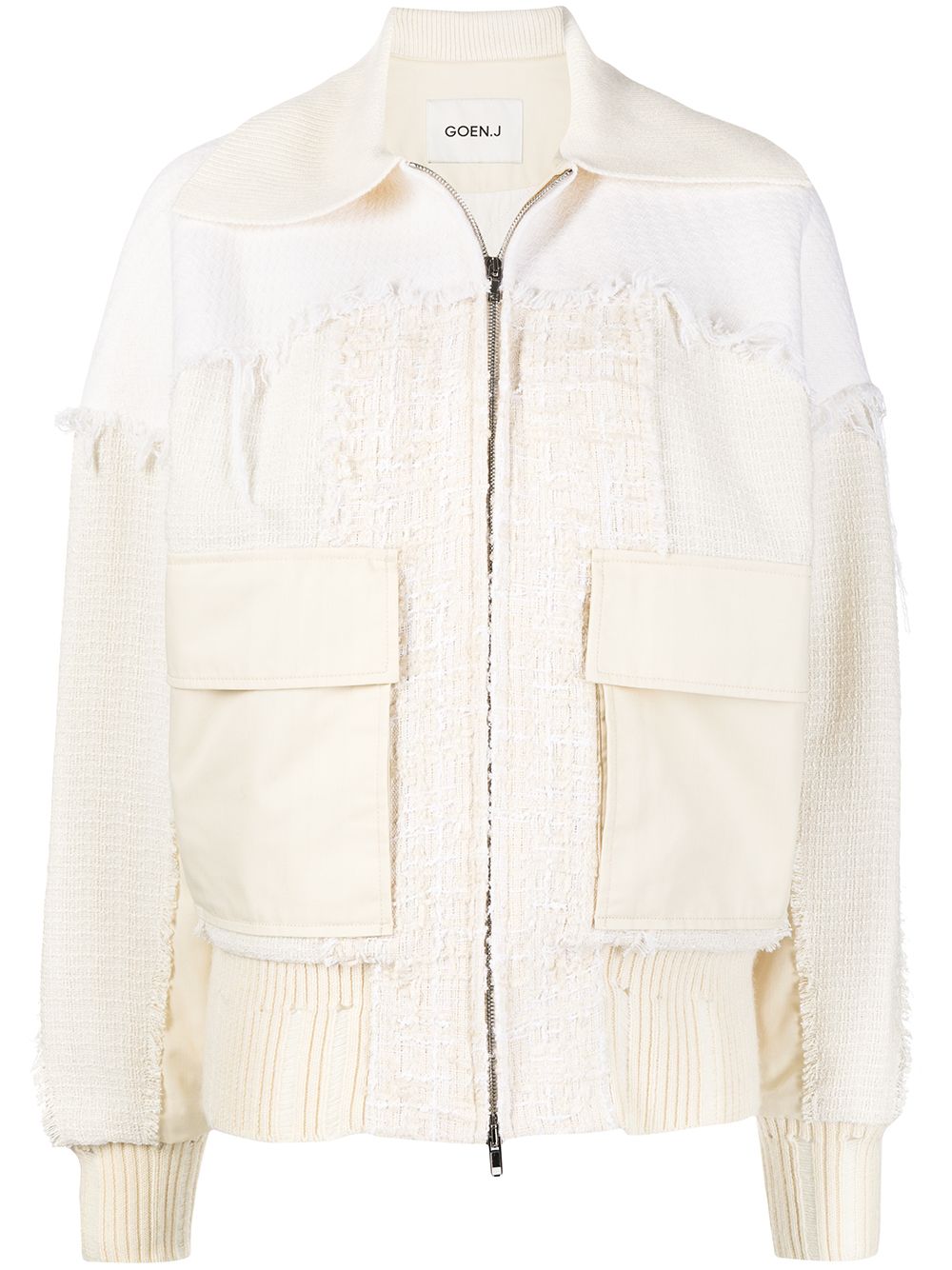Frayed-detail bomber jacket - White