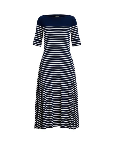 Striped Cotton Midi Dress Woman Midi dress Midnight blue
