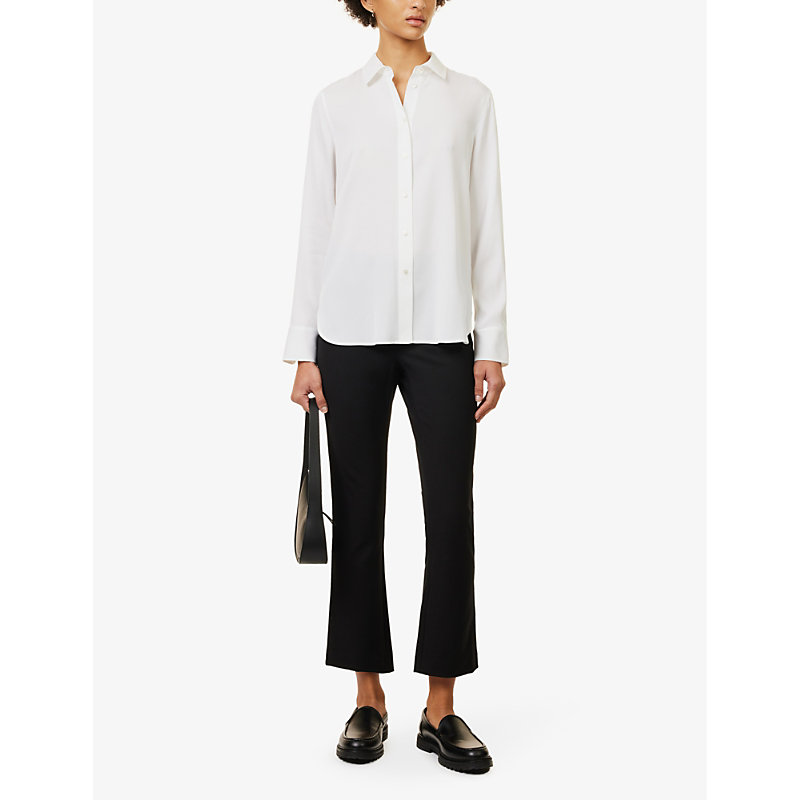 Womens Optic White Curved-hem Slim-fit Silk-blend Shirt M