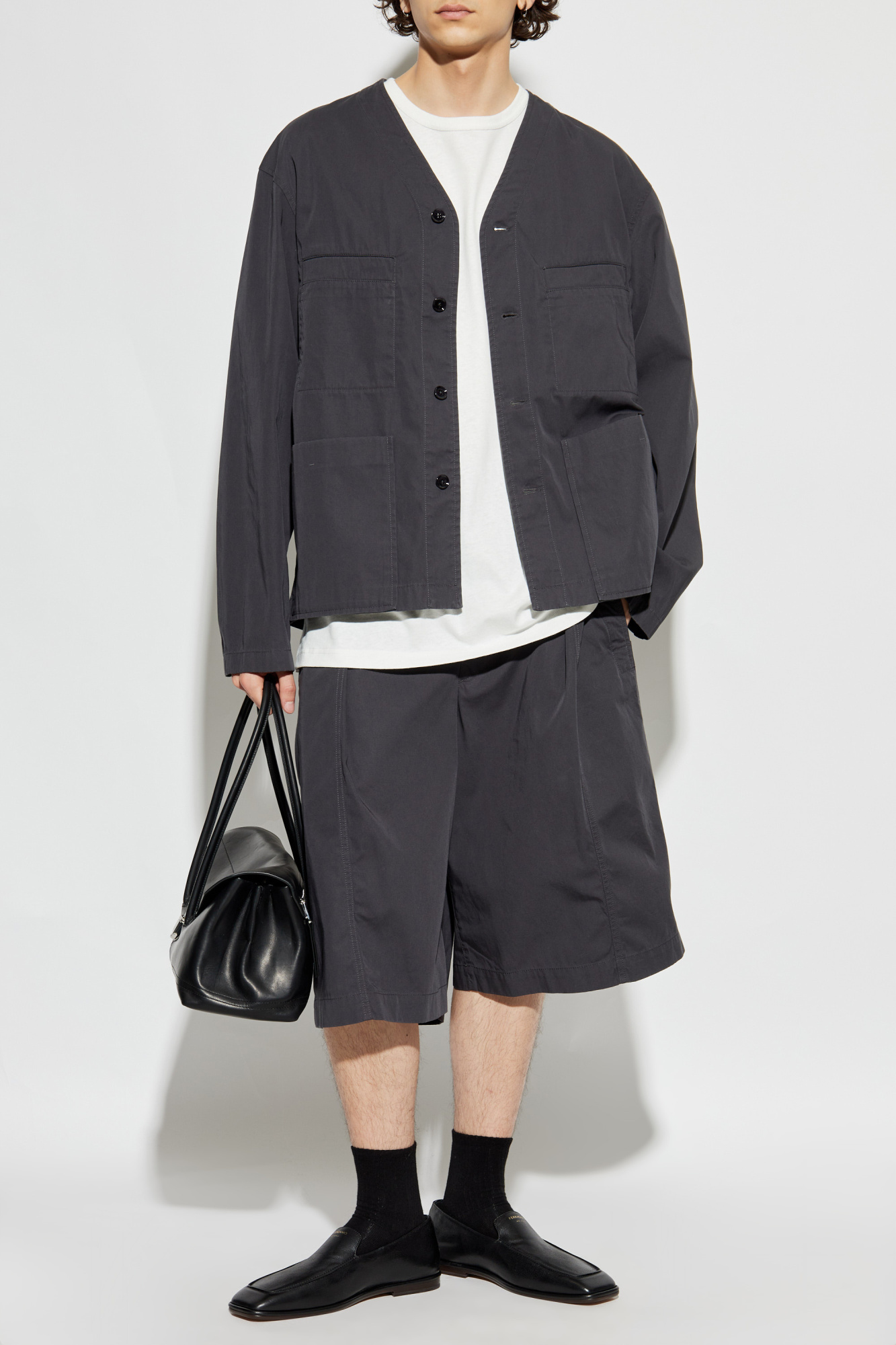 Lemaire Pleated Shorts, Men's, Grey