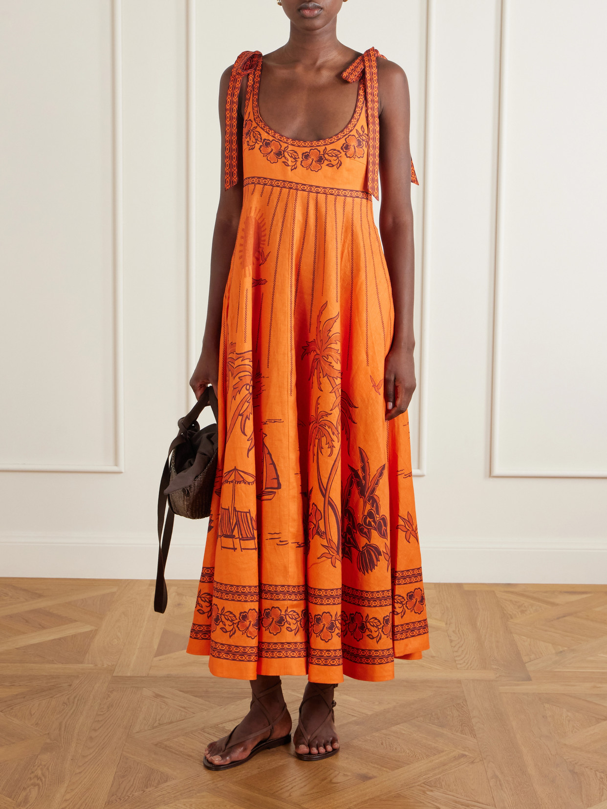 Boathouse Ballet Printed Linen Midi Dress - Orange