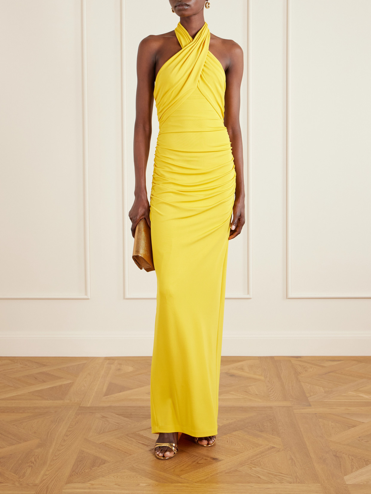 Satin Halterneck Gown - Yellow
