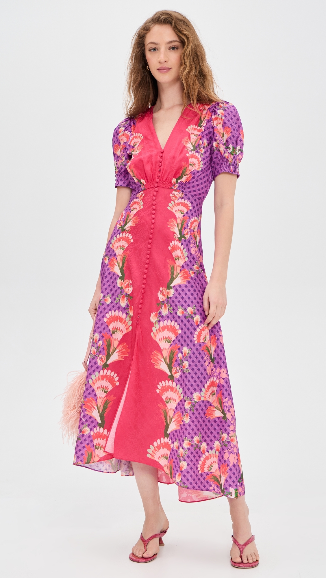 Lea Silk Dress Feather Raspberry Plmt