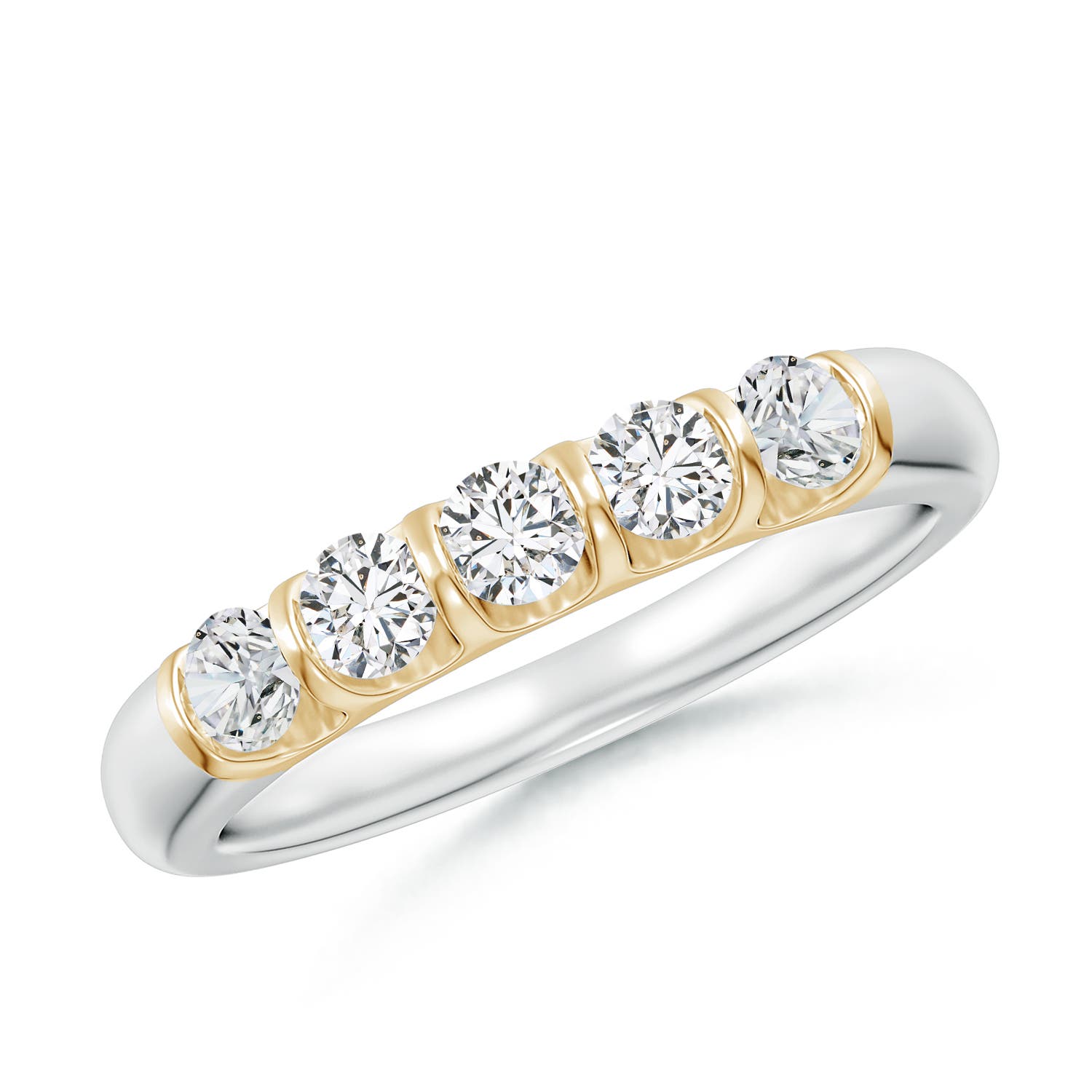 Angara 0.53 Carat Bar Set Five Stone Round Diamond Wedding Ring for Her in 14K White & Yellow Gold