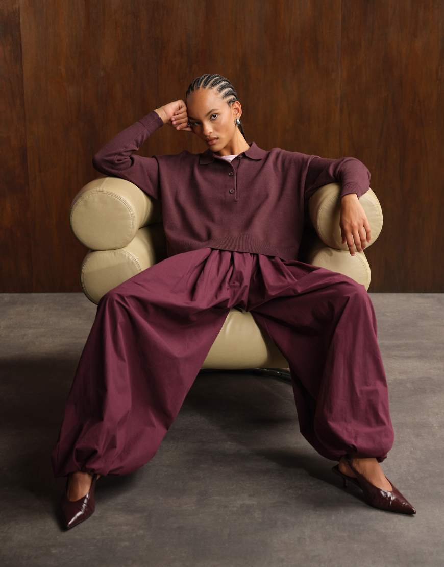 Cotton balloon trouser in plum-Purple