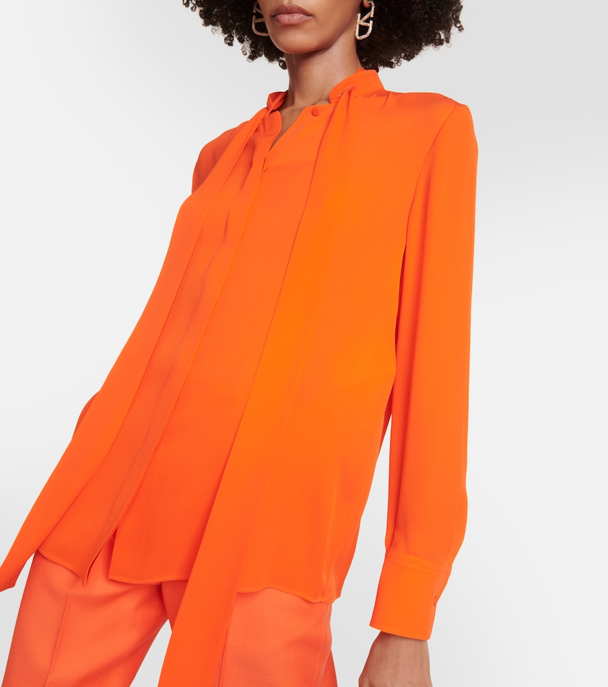 Scarf neckline silk shirt