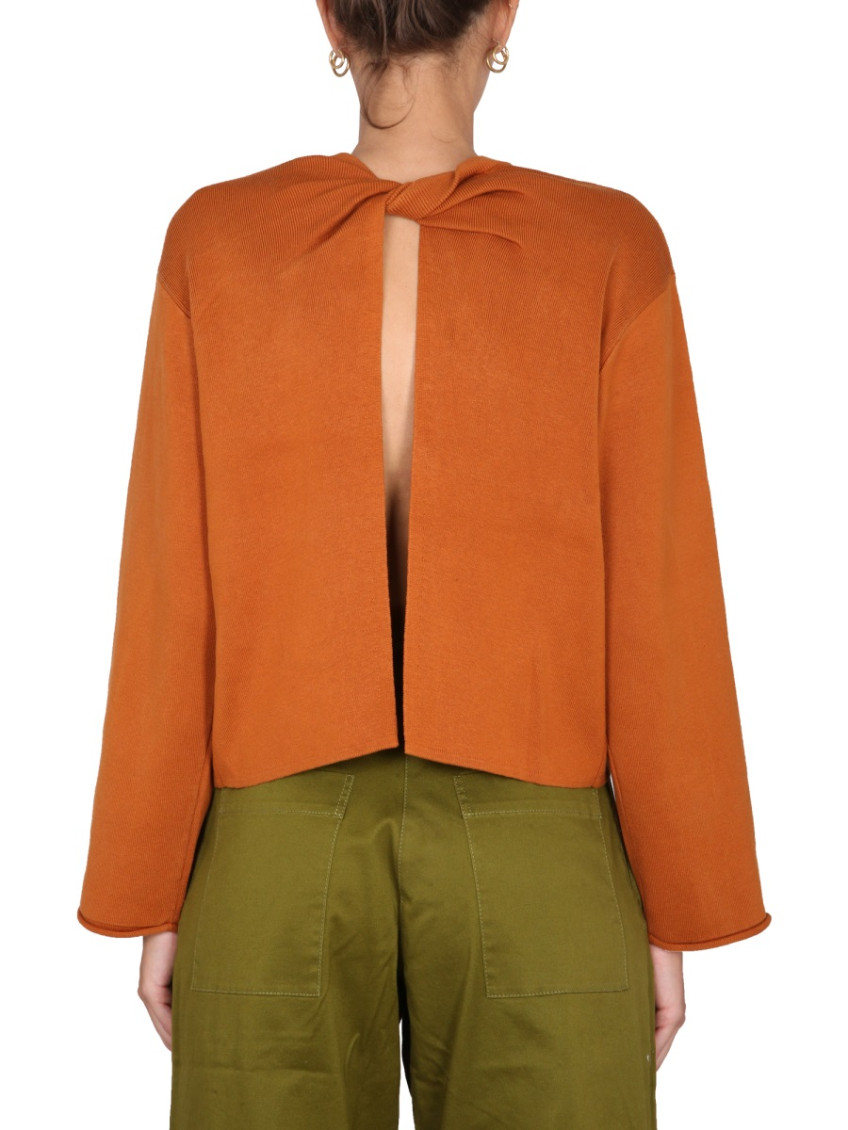 Orange Solid Crew Neck Sweater