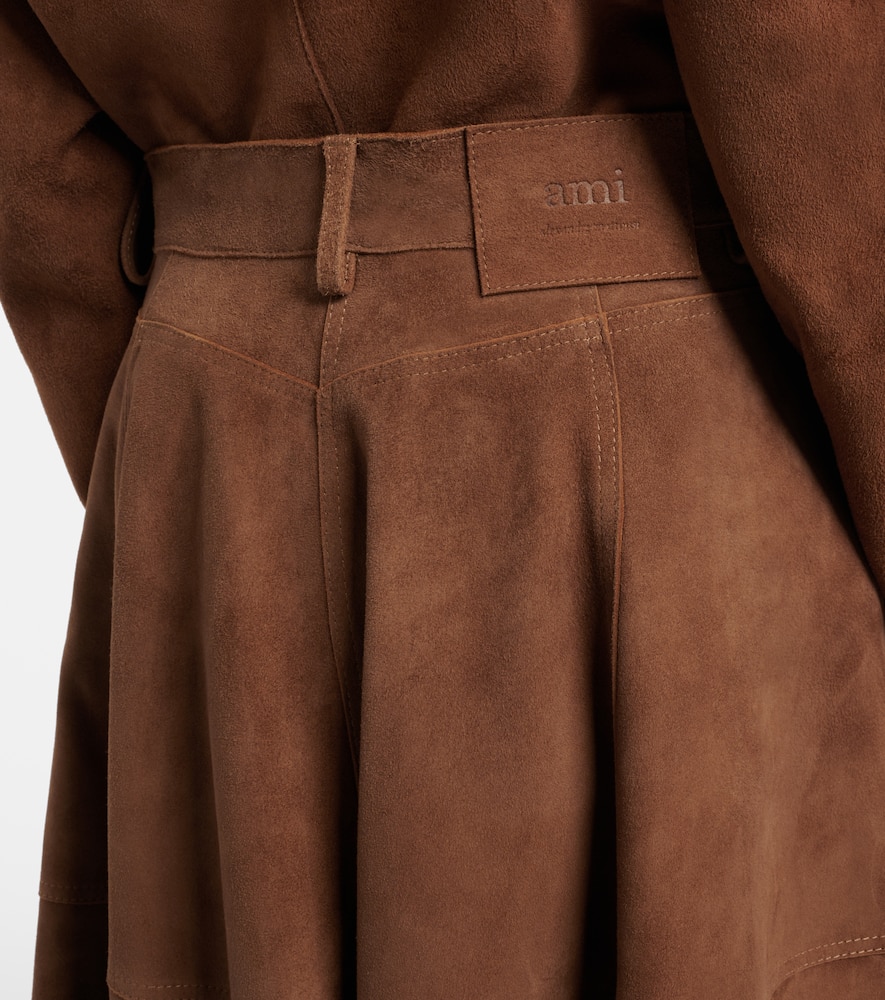 Pleated suede midi skirt