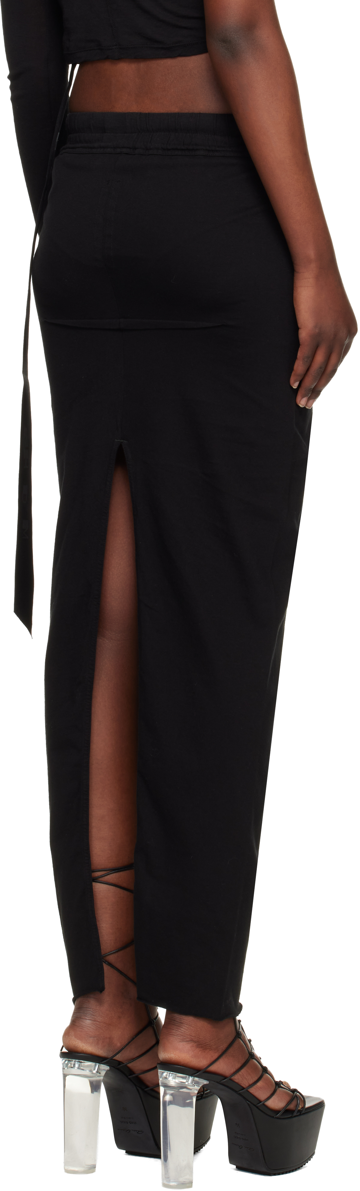 Black Temple Pull On Sliced Pillar Maxi Skirt