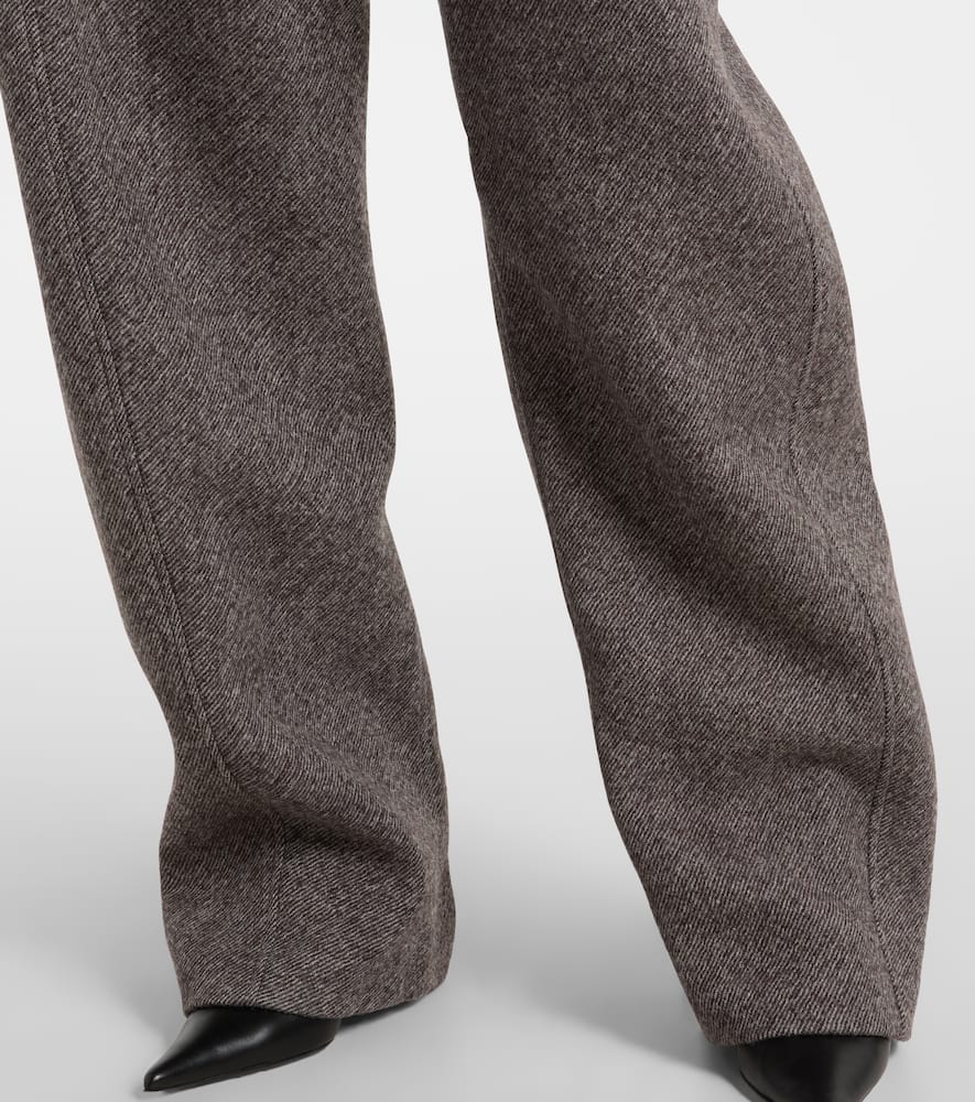 Low-rise herringbone wool-blend barrel-leg pants