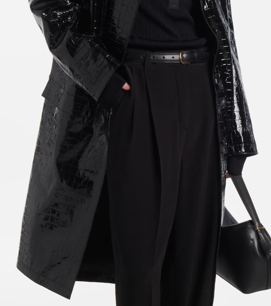 Croc-effect embossed leather coat
