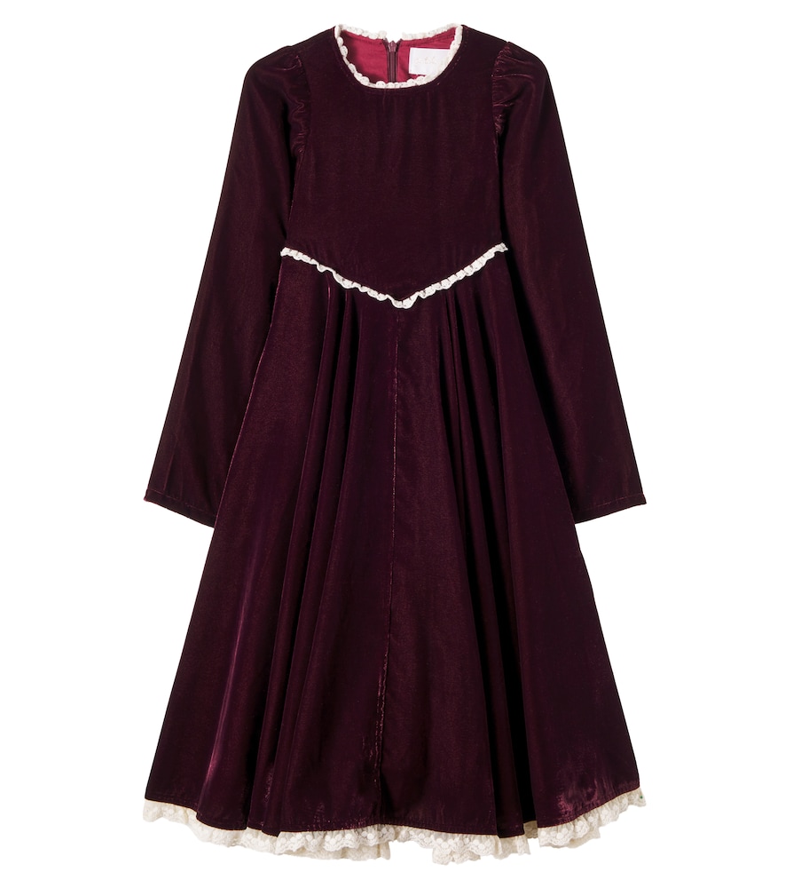 Lace-trimmed velvet dress
