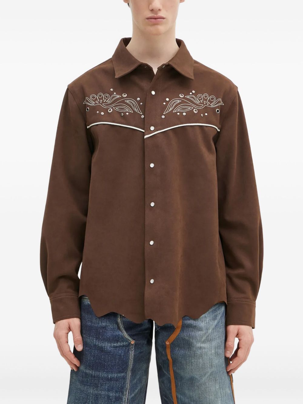 Embroidered yoke shirt - Brown