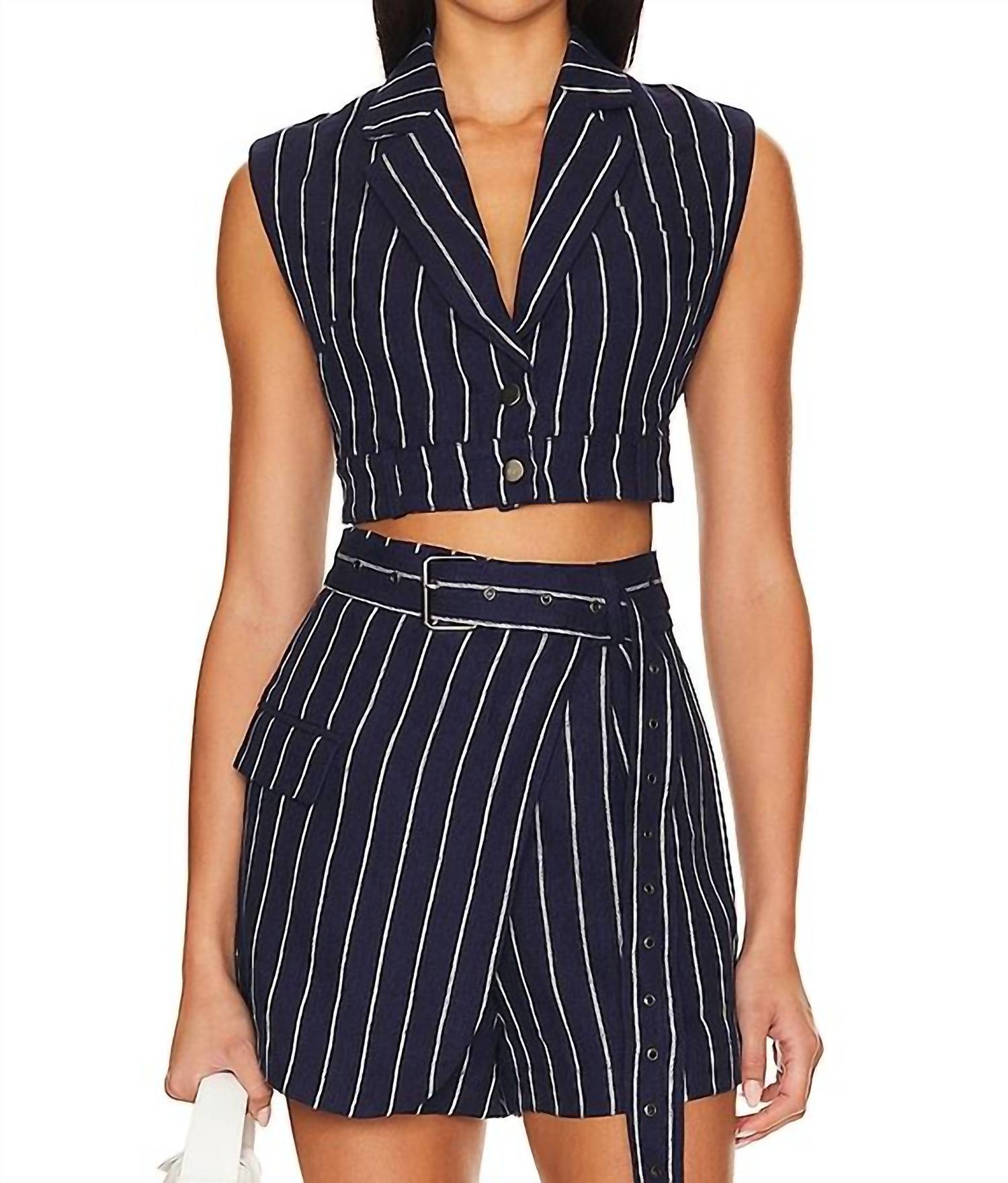Brielle Linen Top In Blue Stripe