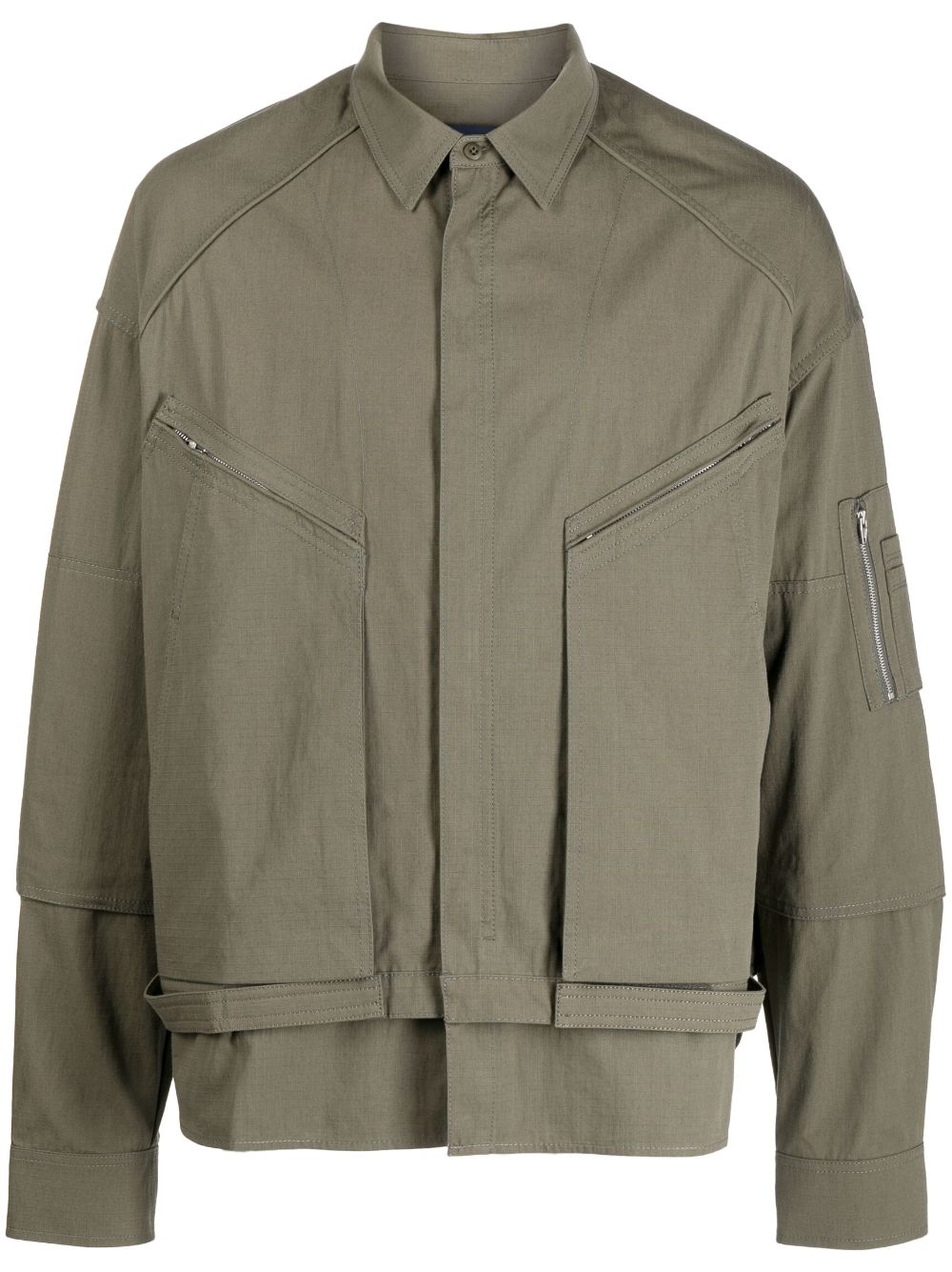 Tilted zip-pockets shirt jacket - Green