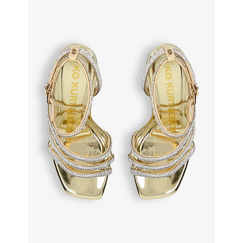 Womens Gold Savanna Embellished Faux Patent-leather Sandals