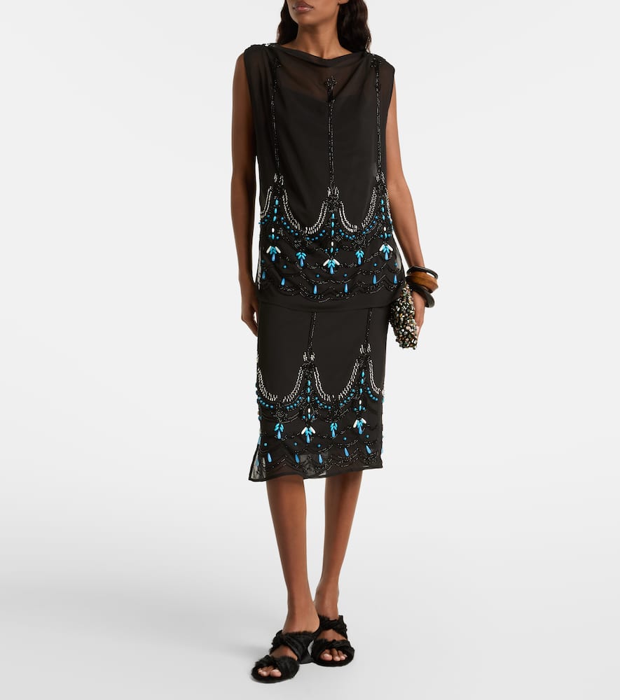 Beaded jersey midi skirt